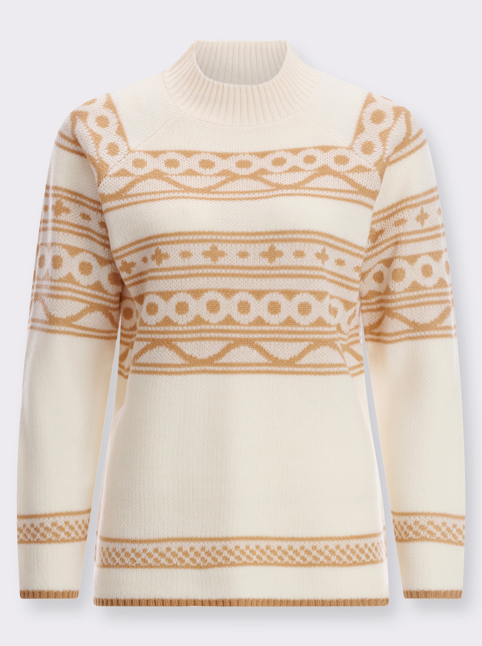 Stehkragenpullover mit Jacquardmuster - champagner-camel-gemustert