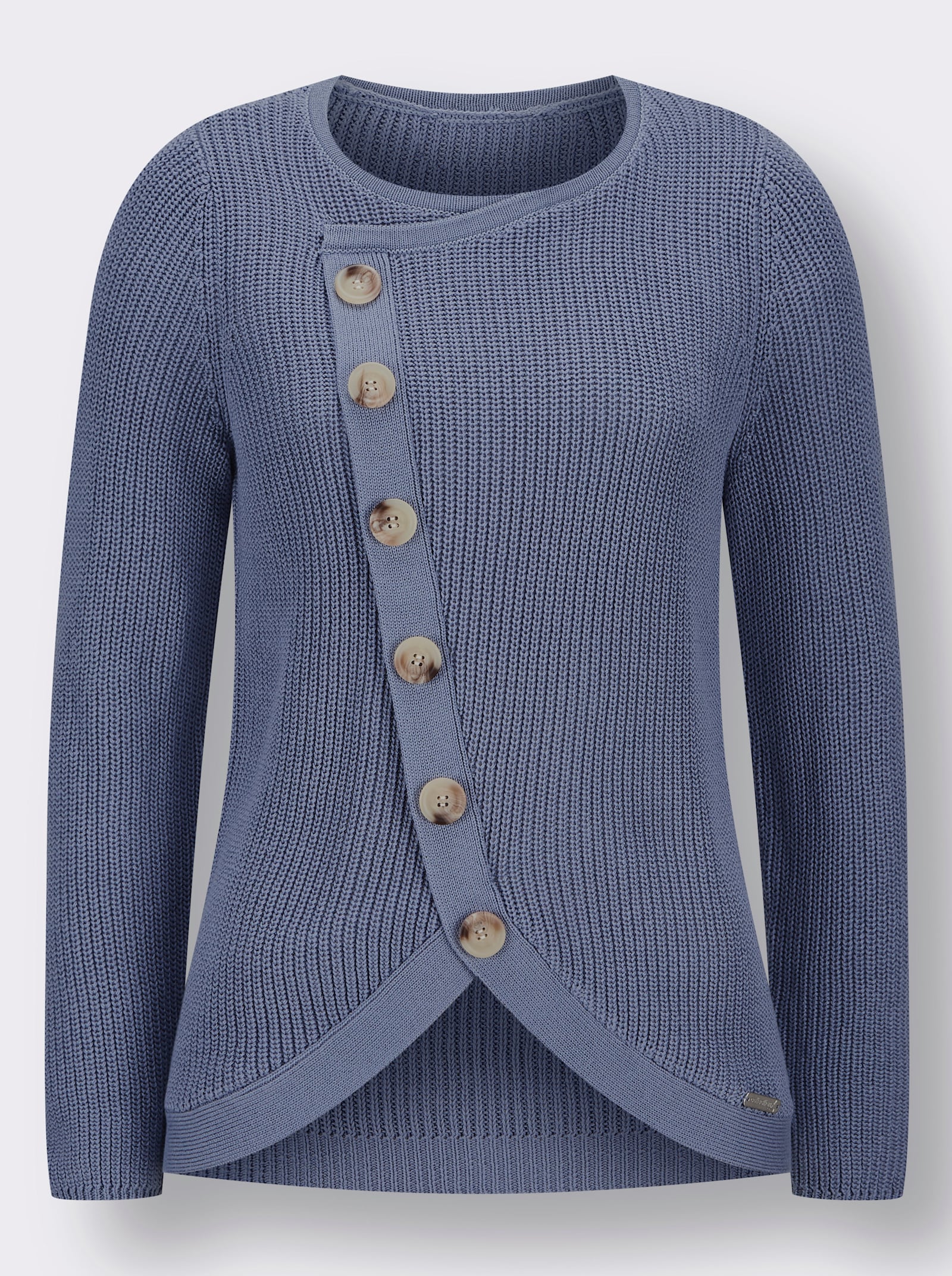 Rundhalspullover mit überlappendem Vorderteil - taubenblau