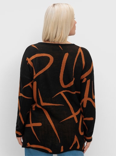 Longpullover - schwarz-cognac-gemustert