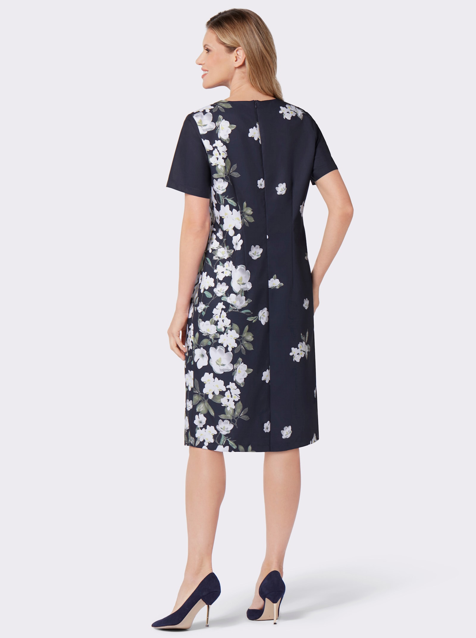 Druckkleid mit verdecktem Reißverschluss - marine-ecru-bedruckt