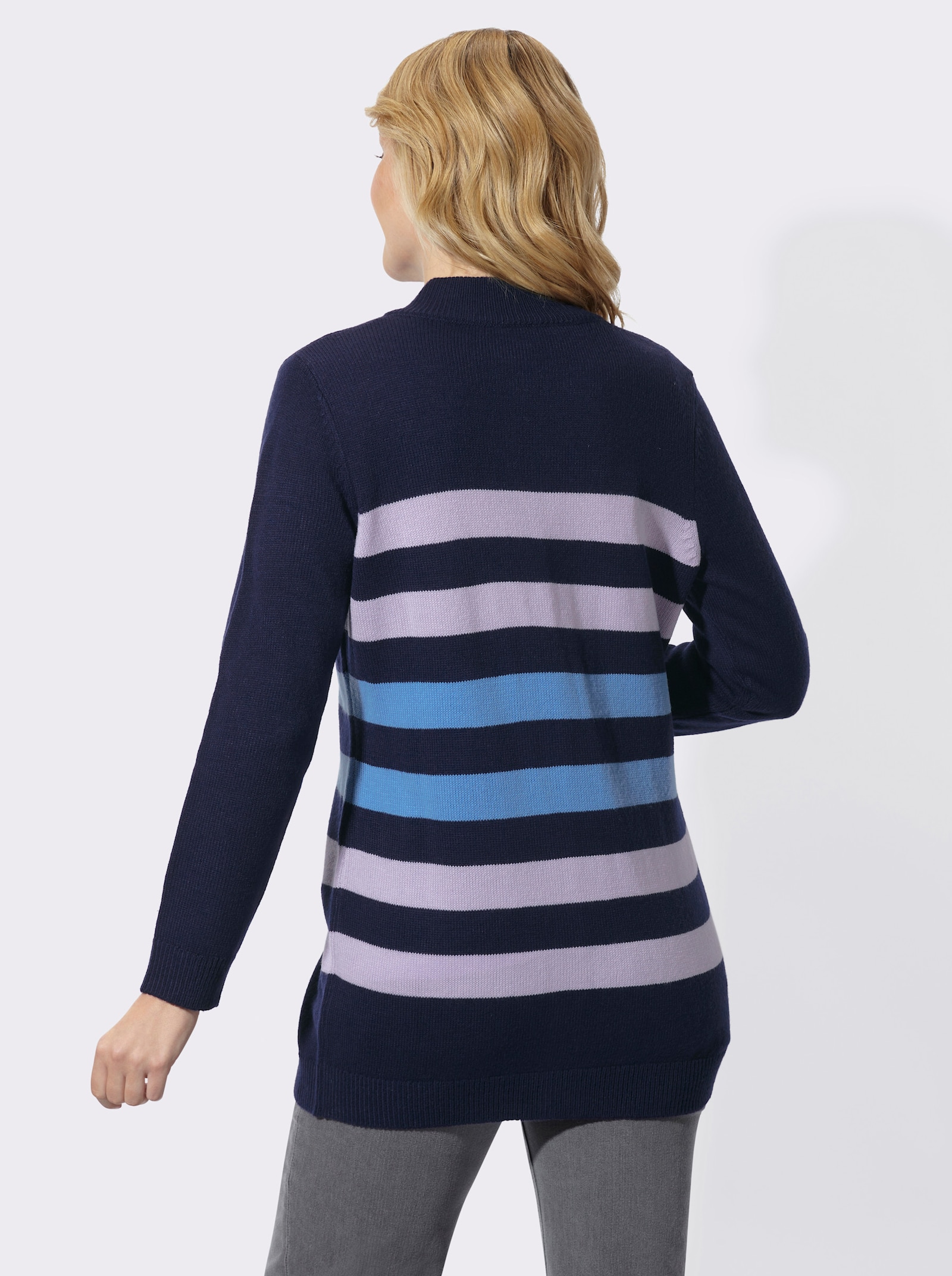 Longstrickjacke - marine-lavendel