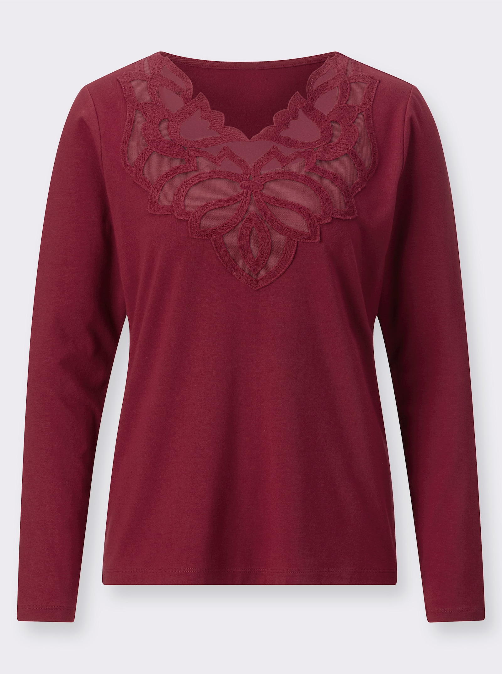 Langarmshirt im feinen Baumwoll-Modal-Mix - dunkelrot