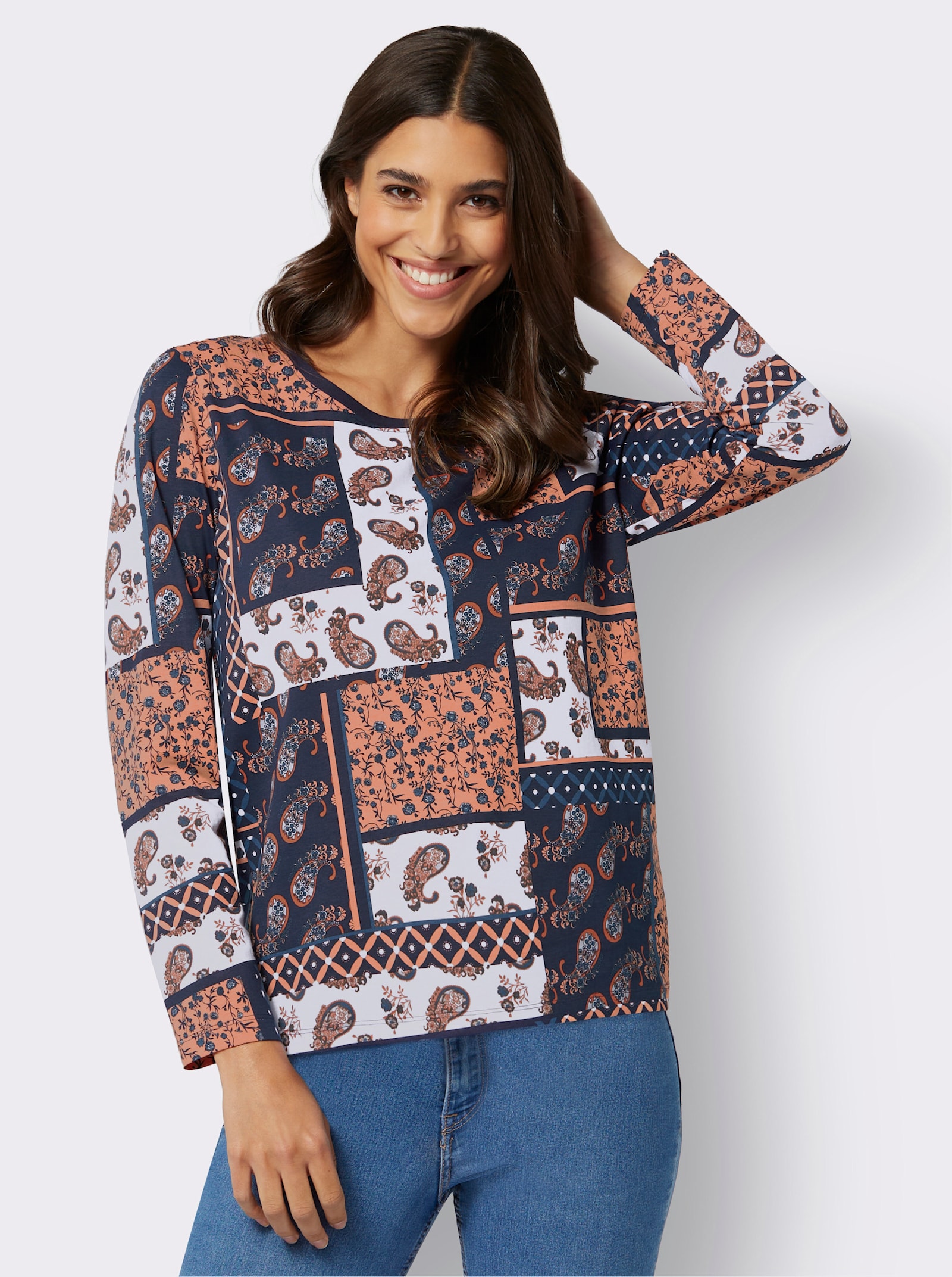 Langarmshirt im Patchwork-Druck - papaya-marine-bedruckt