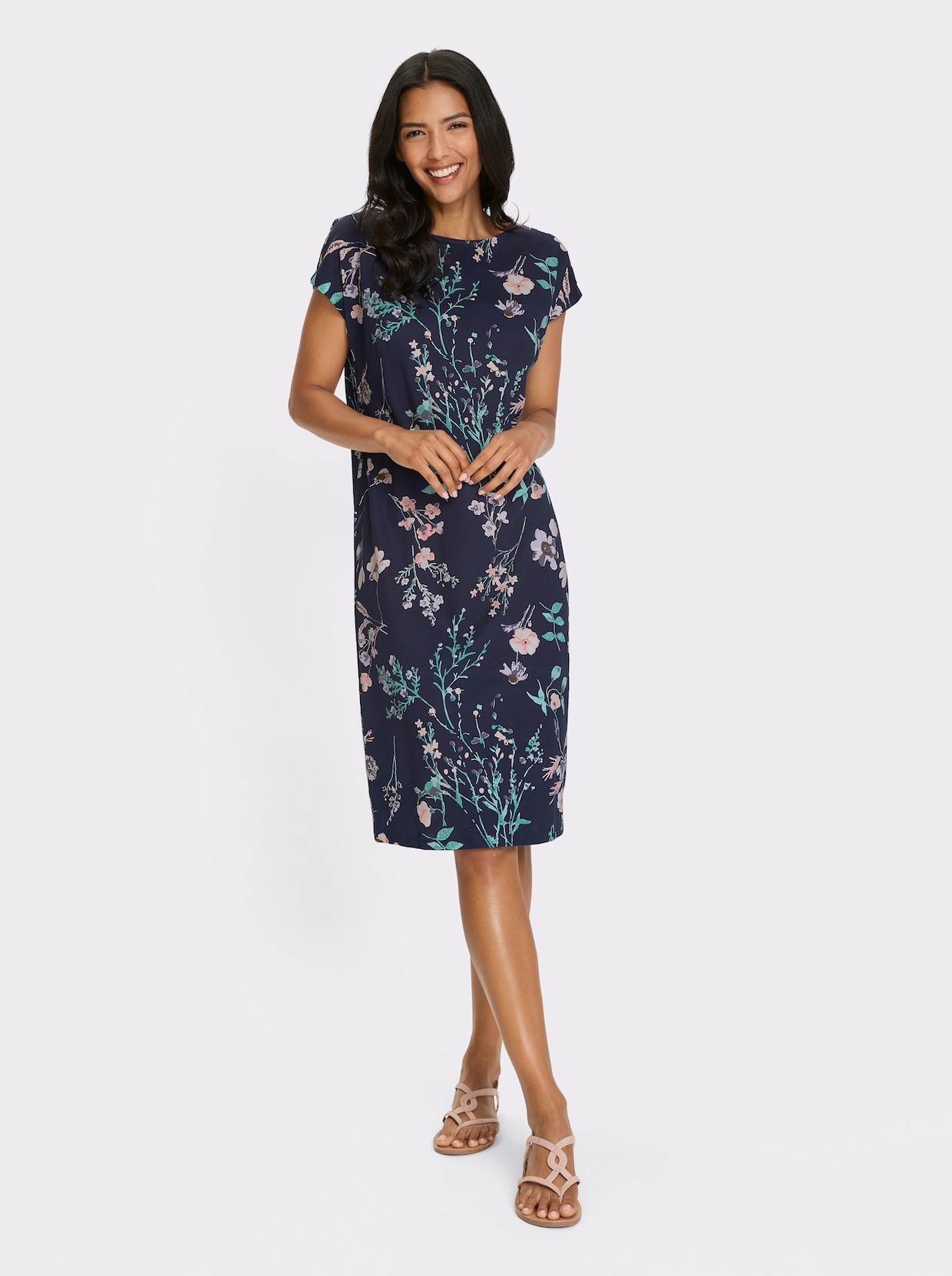 Jerseykleid - marine-hellrosé-bedruckt