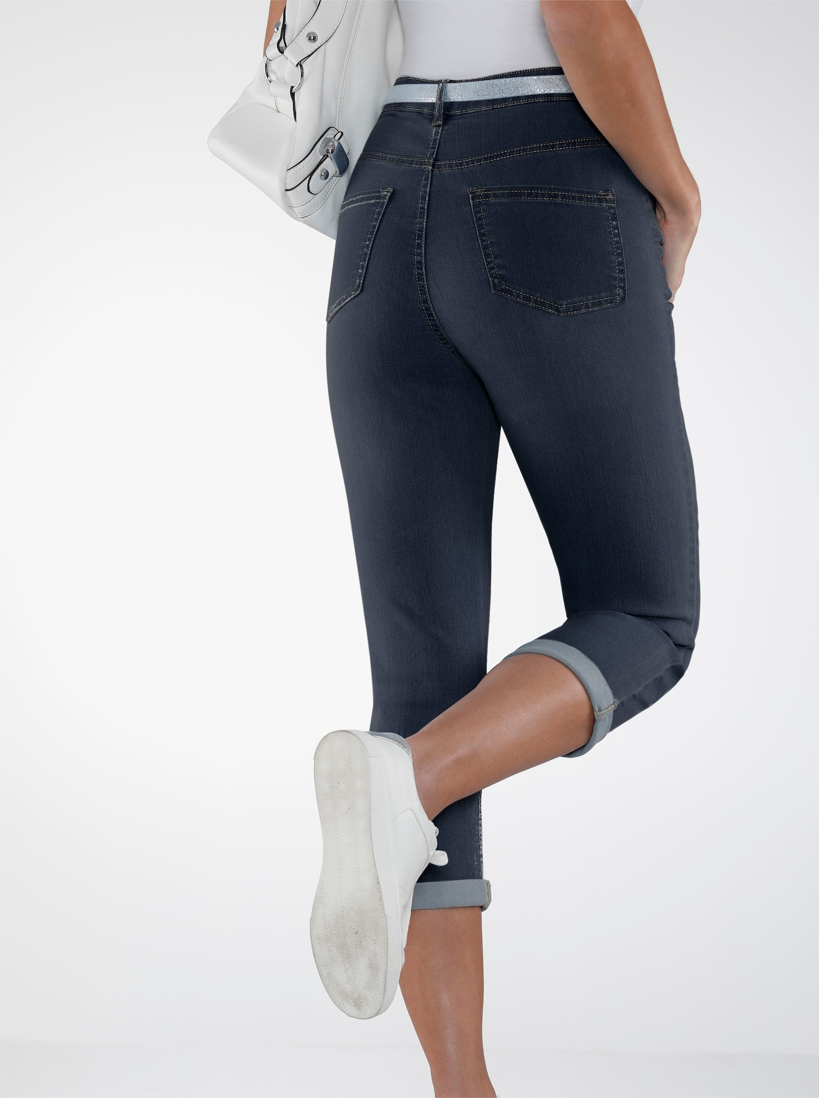 Capri-jeans inclusief glitterceintuur, stretchmateriaal - blue-stonewashed