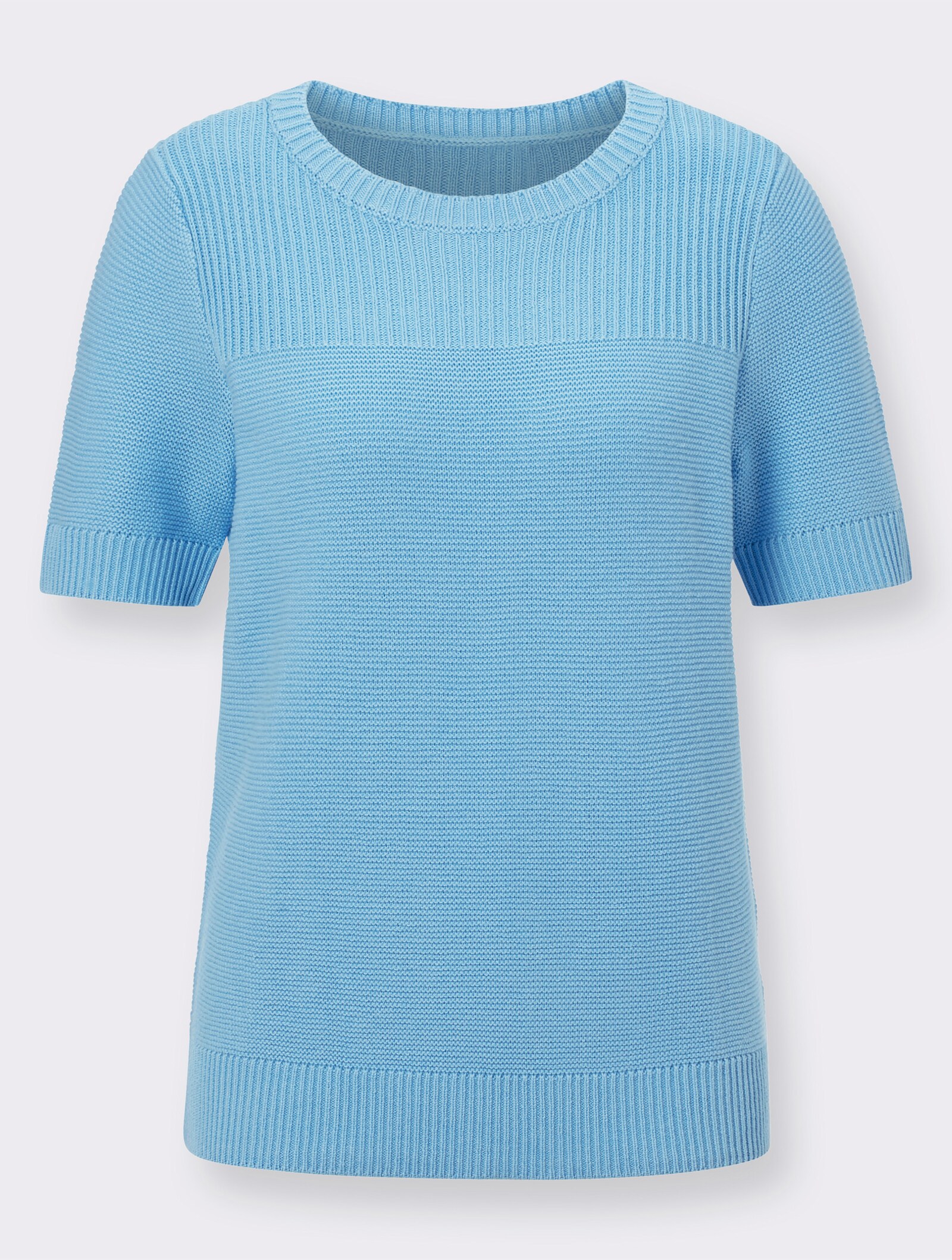 Kurzarmpullover mit Strickmuster - aqua