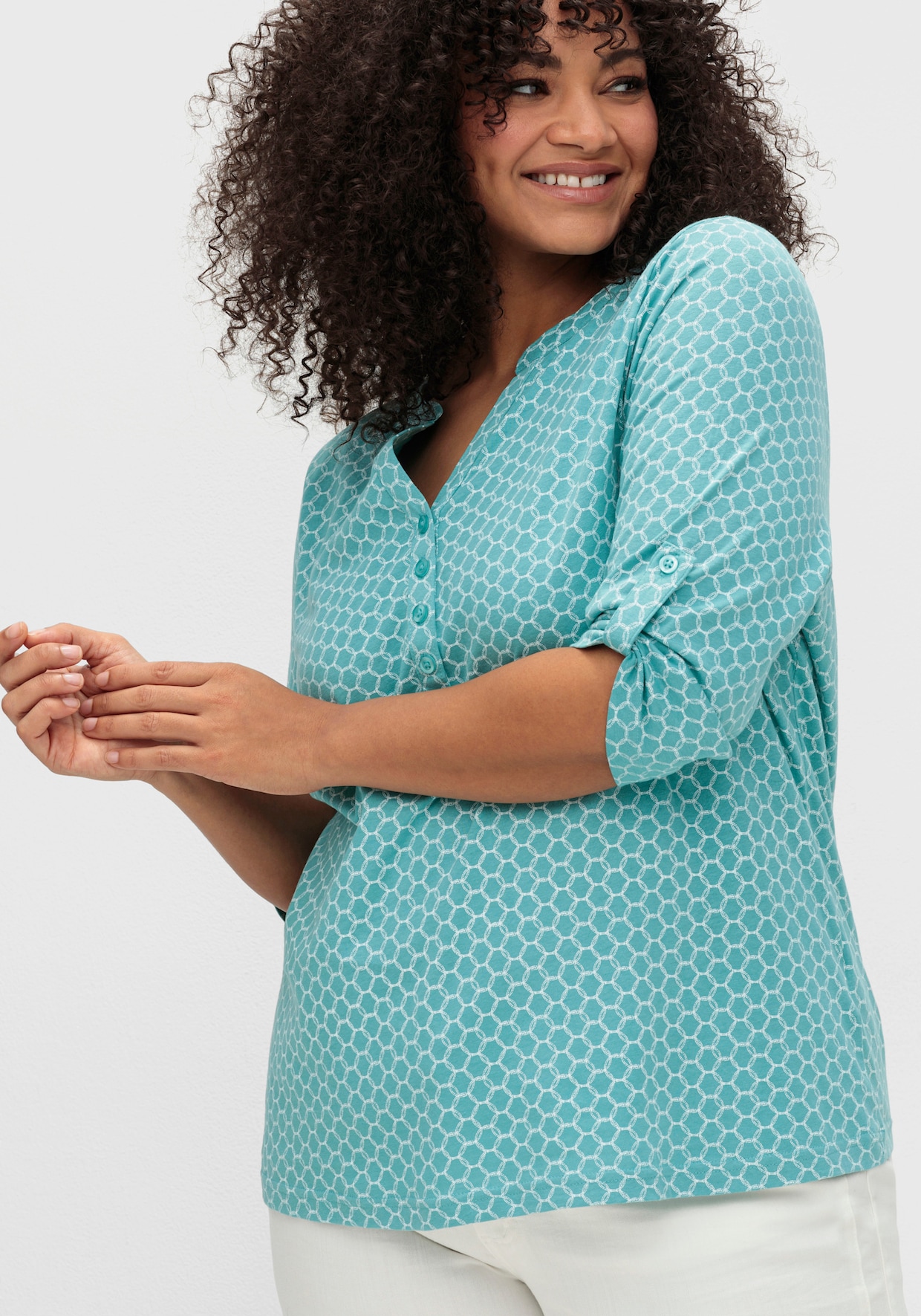 3/4-Arm-Shirt mit krempelbaren Ärmeln - ozean-bedruckt