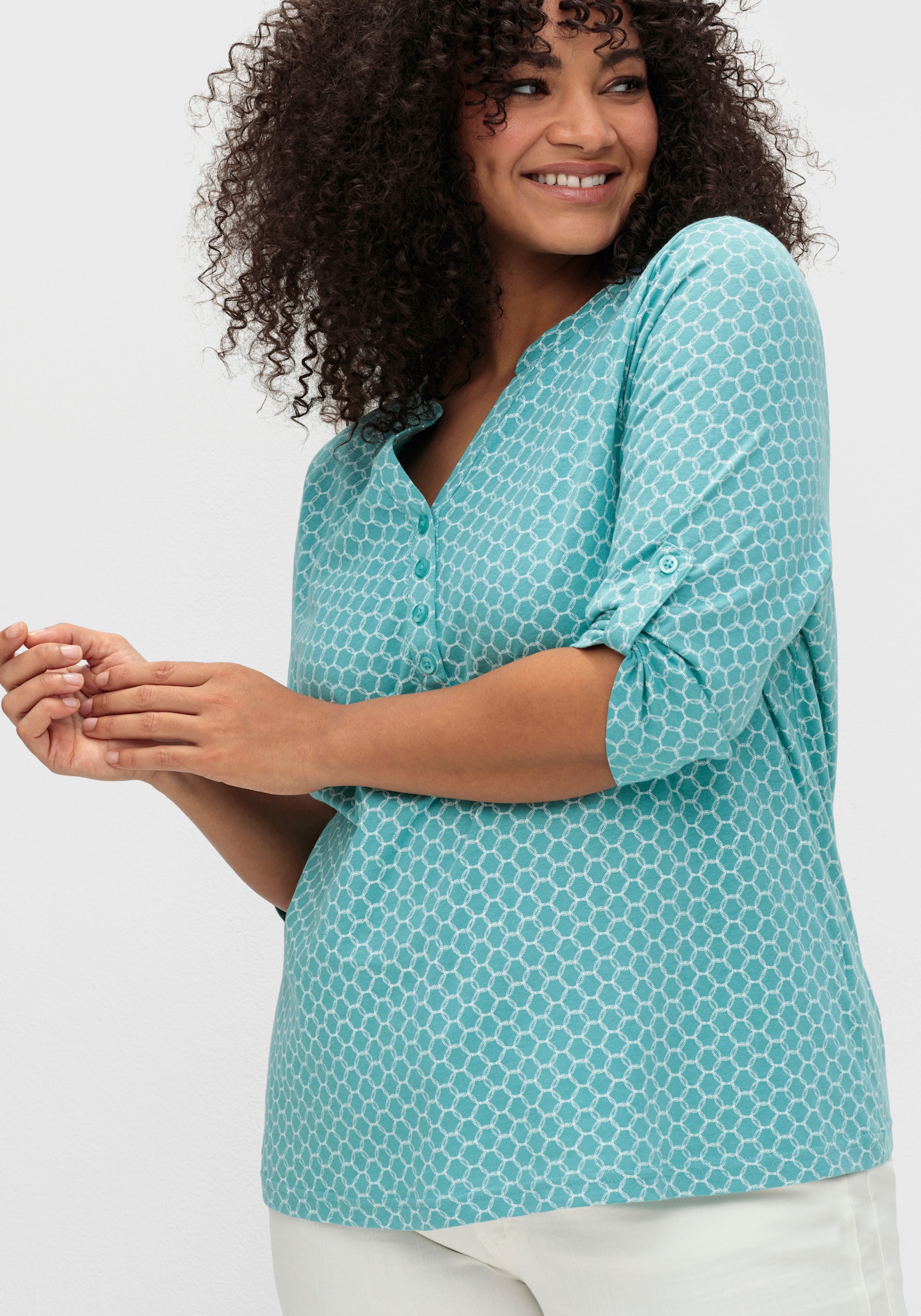 3/4-Arm-Shirt mit krempelbaren Ärmeln - ozean-bedruckt