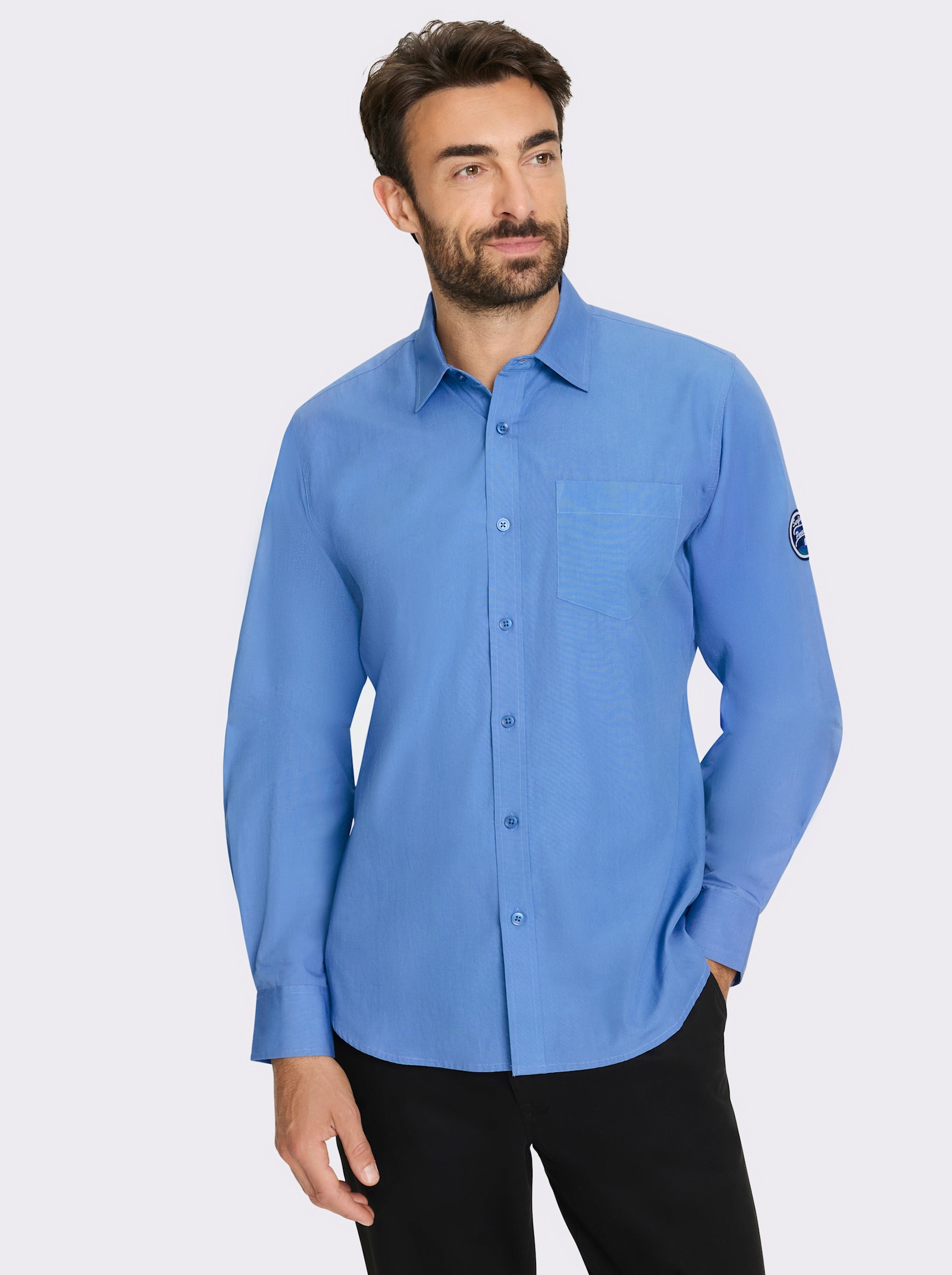 Catamaran Langarmhemd mit Patch am Ärmel - mittelblau