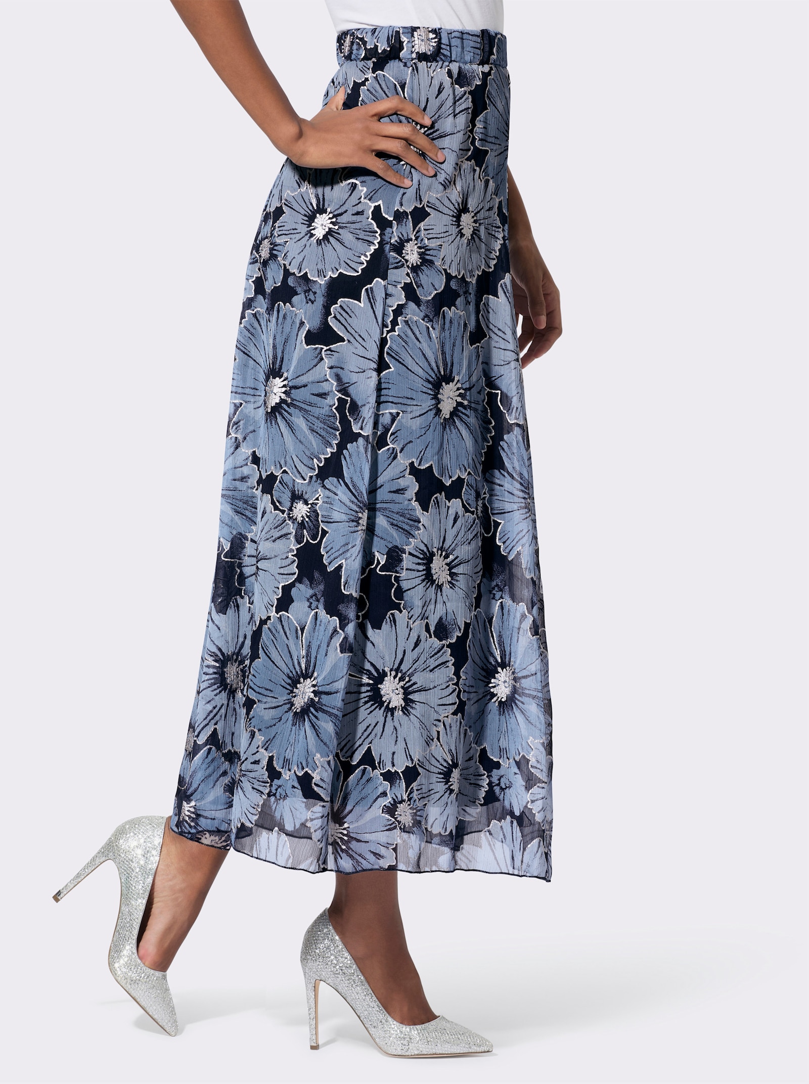 Geweven rok met zilverkleurige accenten - marine/bleu geprint