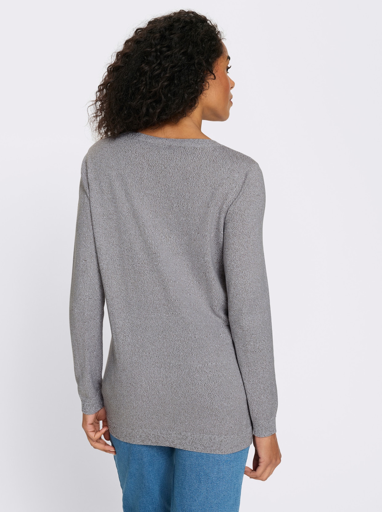 Longpullover mit 50% Baumwolle - grau-meliert