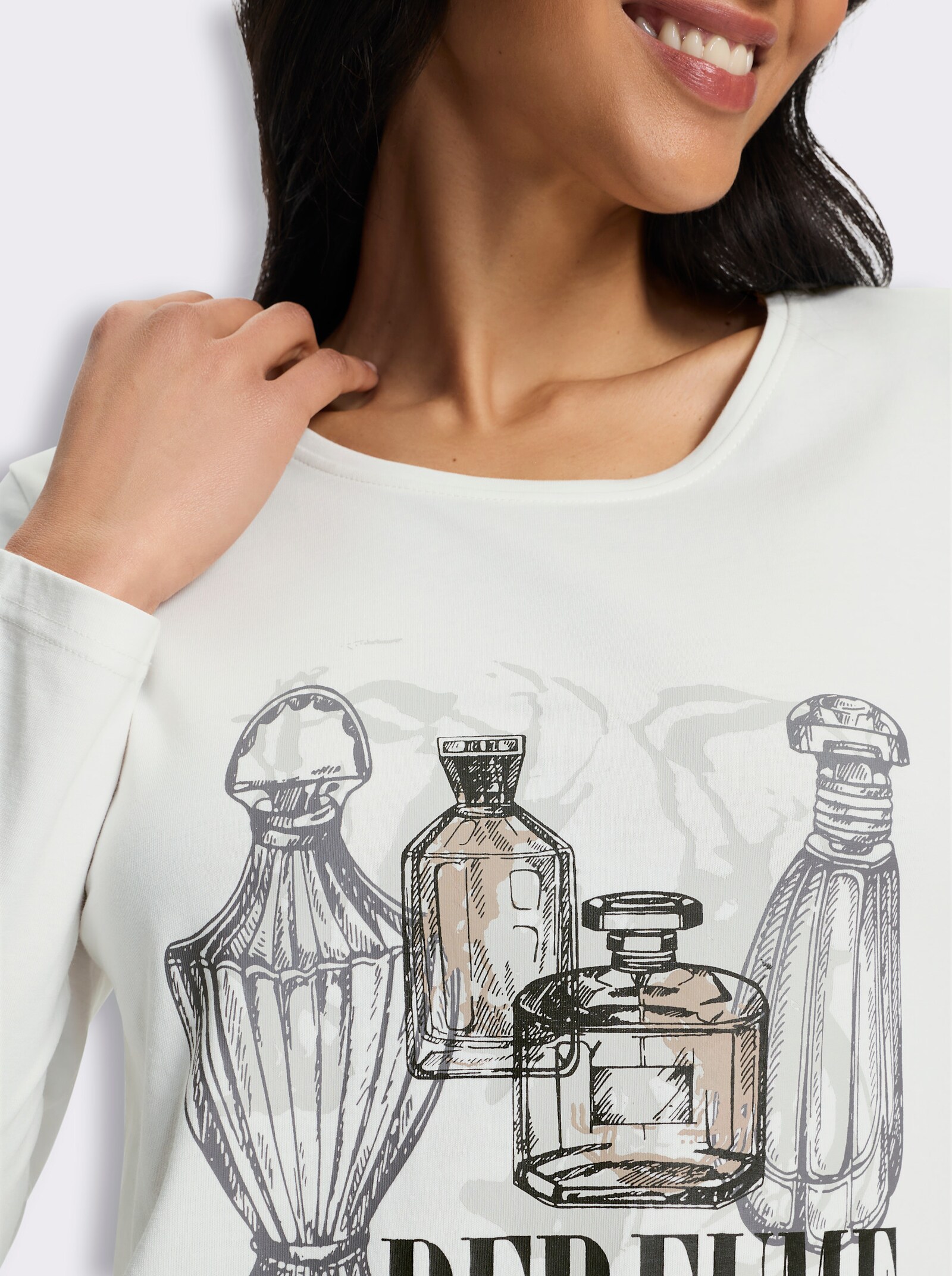Rundhalsshirt mit Druck-Motiv - ecru-schwarz
