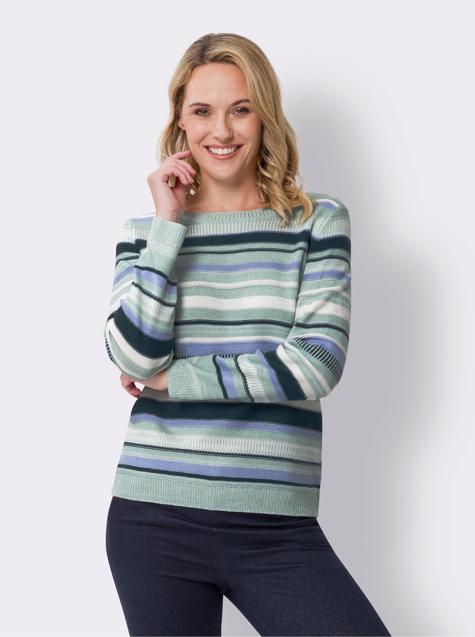 Langarm-Pullover im Streifen-Dessin - kalkmint-petrol-geringelt