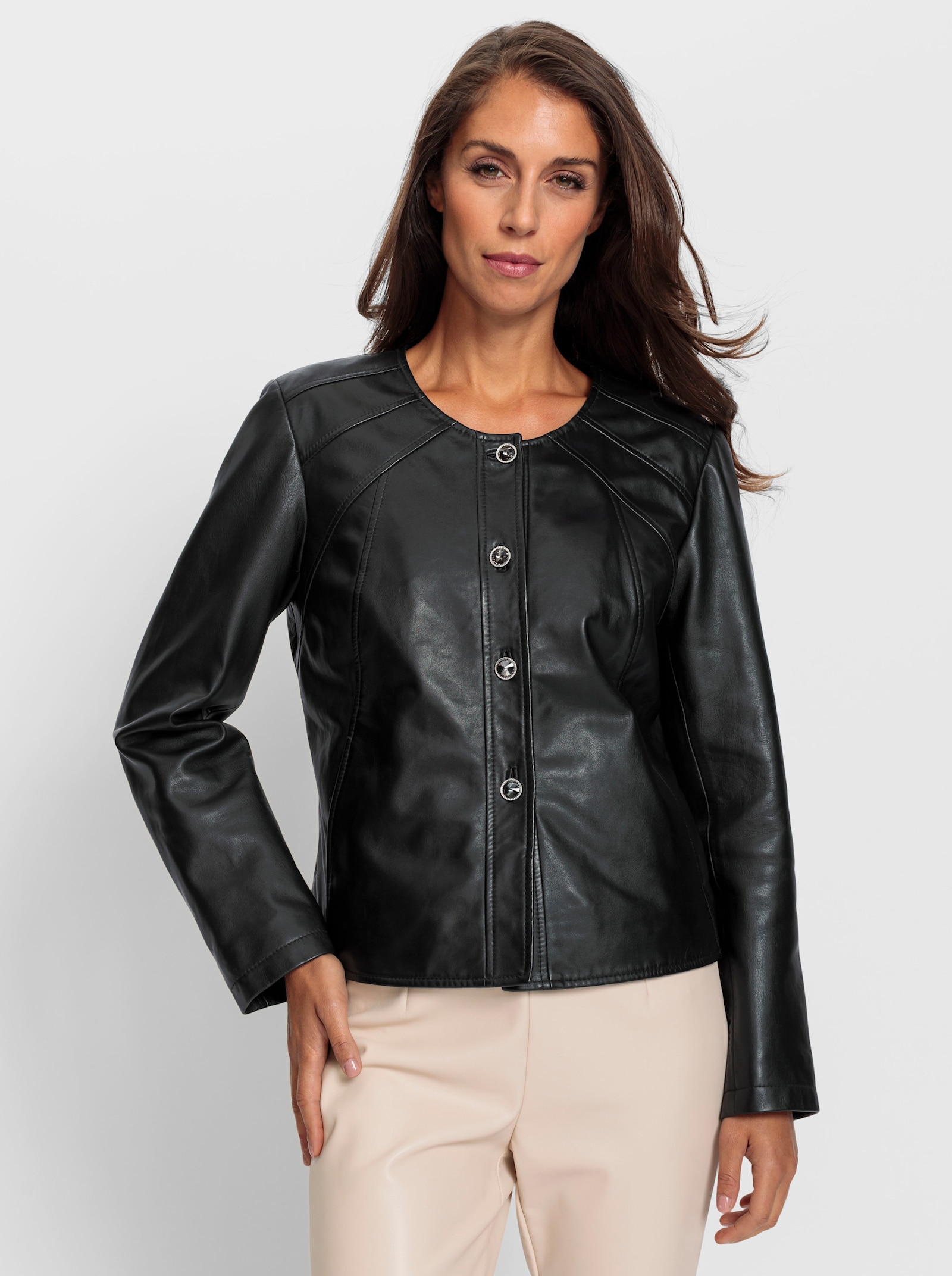 heine Lederjacke mit Schmuckknöpfen - schwarz