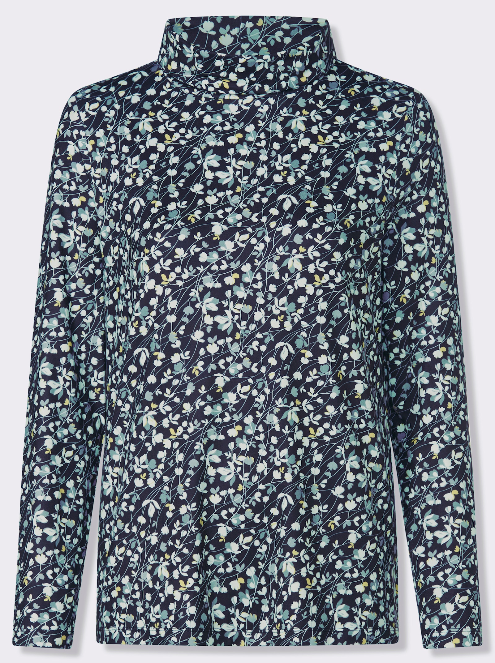 Rollkragenshirt in floralem Dessin - marine-jade-bedruckt