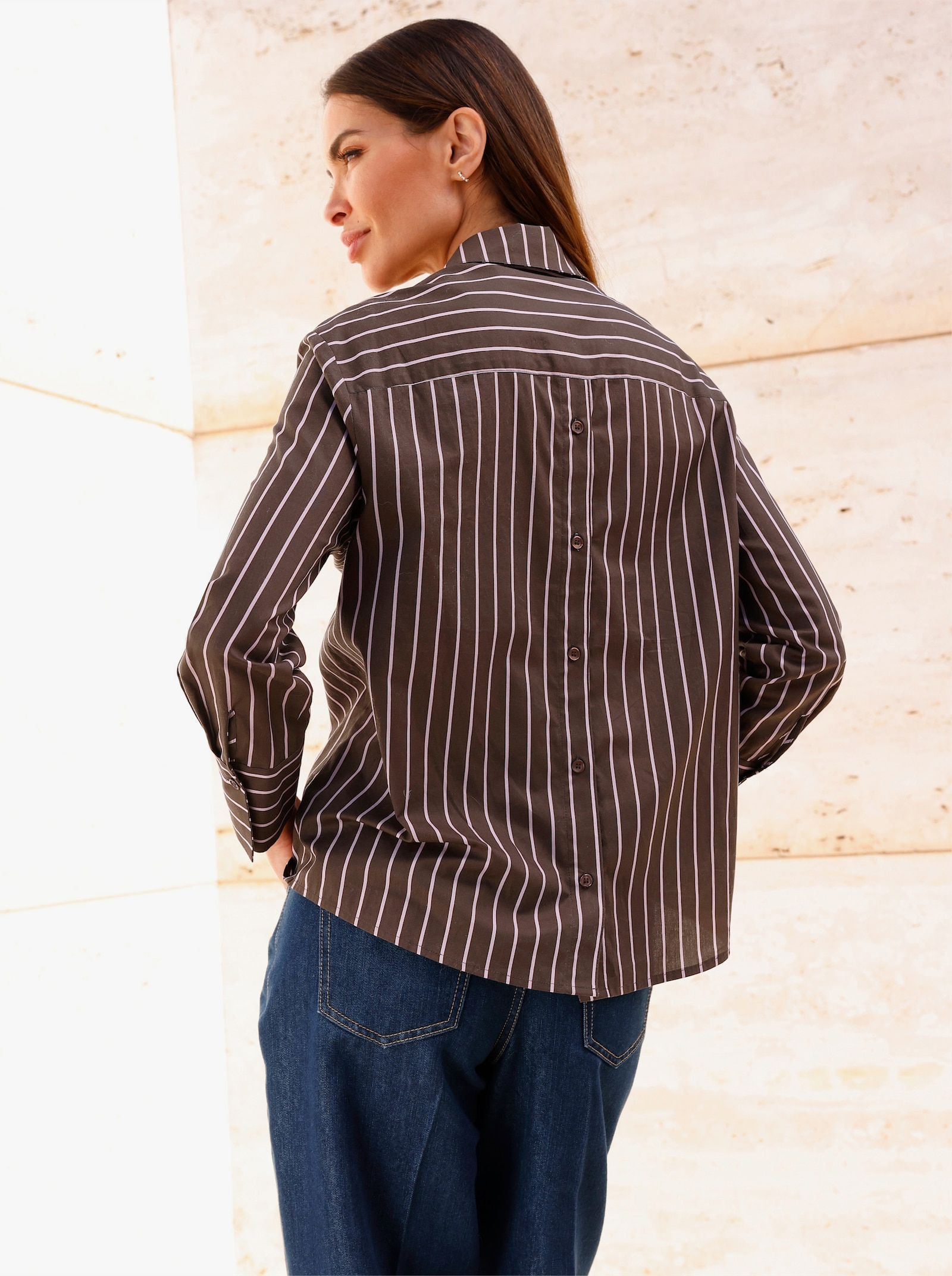 heine Gestreifte Bluse mit Knopfleiste hinten - schoko-rosé-gestreift