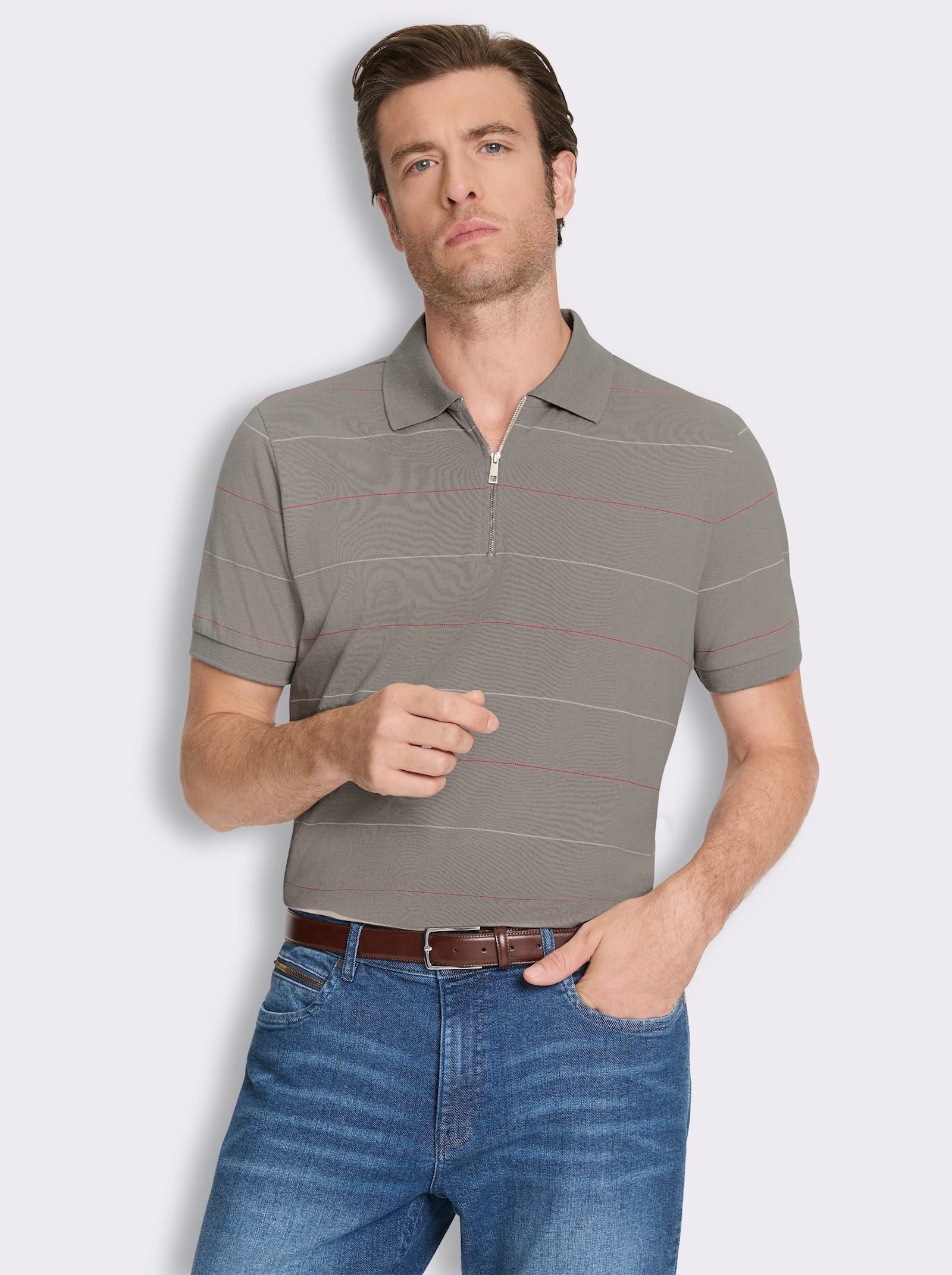 Marco Donati Kurzarmshirt mit garngefärbten Streifen - taupe-gestreift