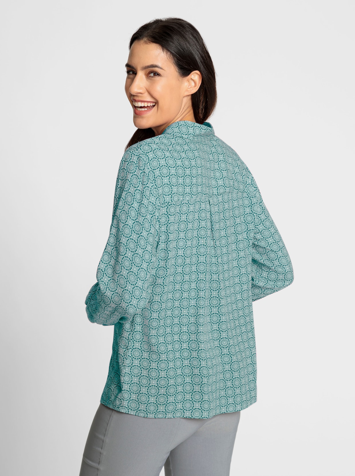 Bluse - jade-kalkmint-bedruckt