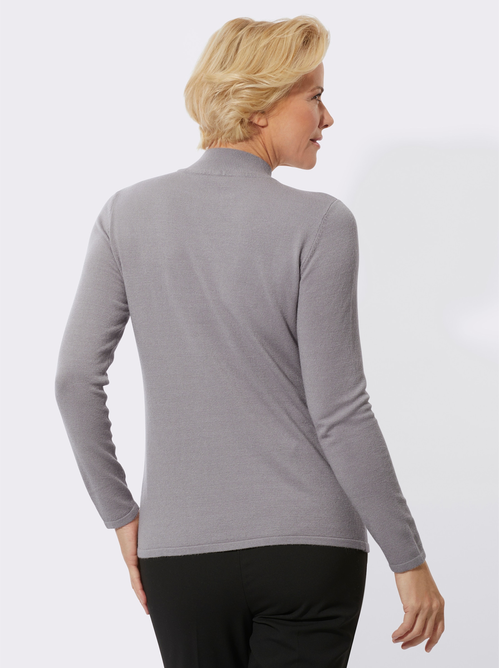 Stehkragenpullover mit Intarsienmuster - steingrau-ecru-gemustert