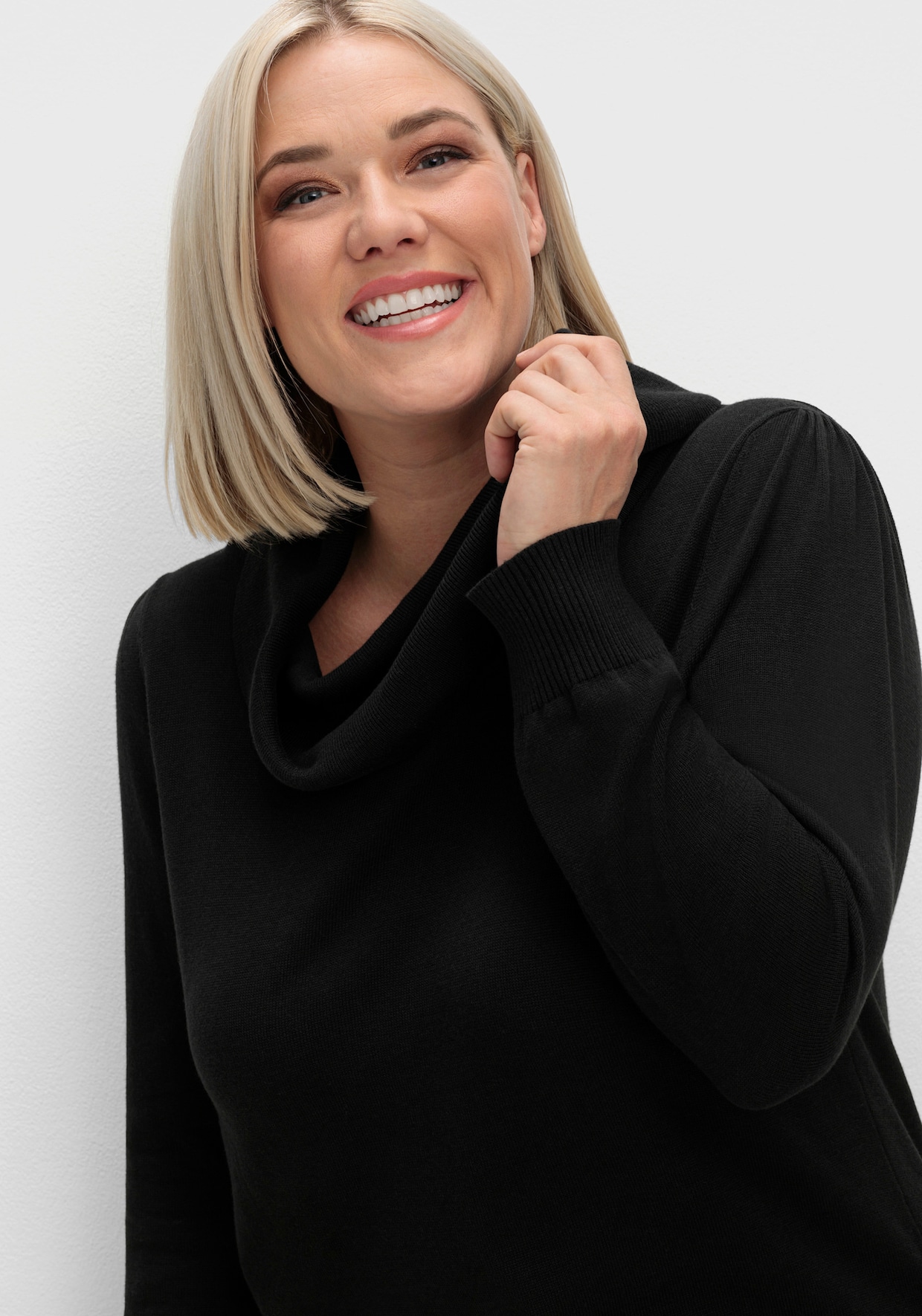 Wasserfallpullover im Baumwoll-Viskose-Mix - schwarz