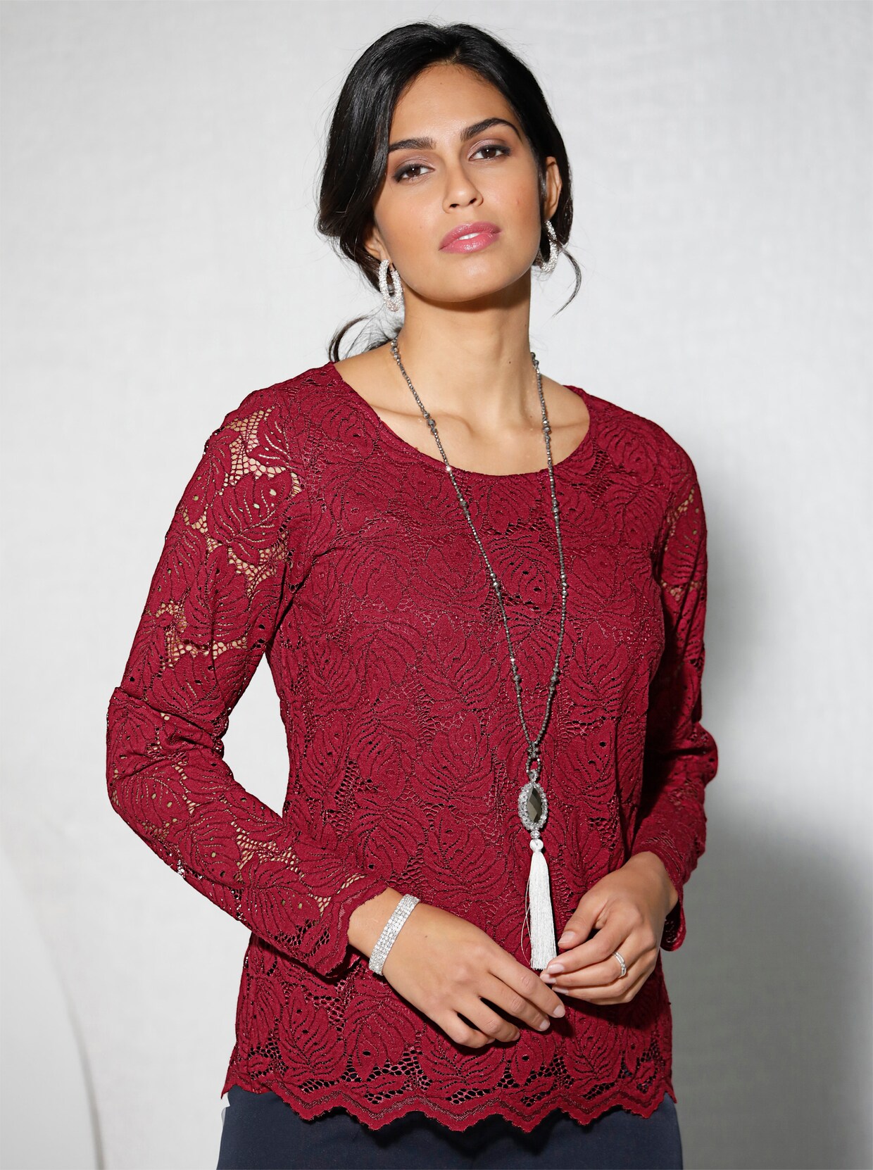 Kanten shirt - donkerrood
