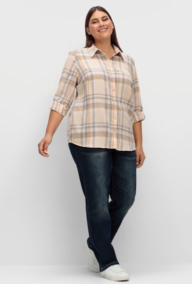 Flanellbluse - camel-steingrau-kariert
