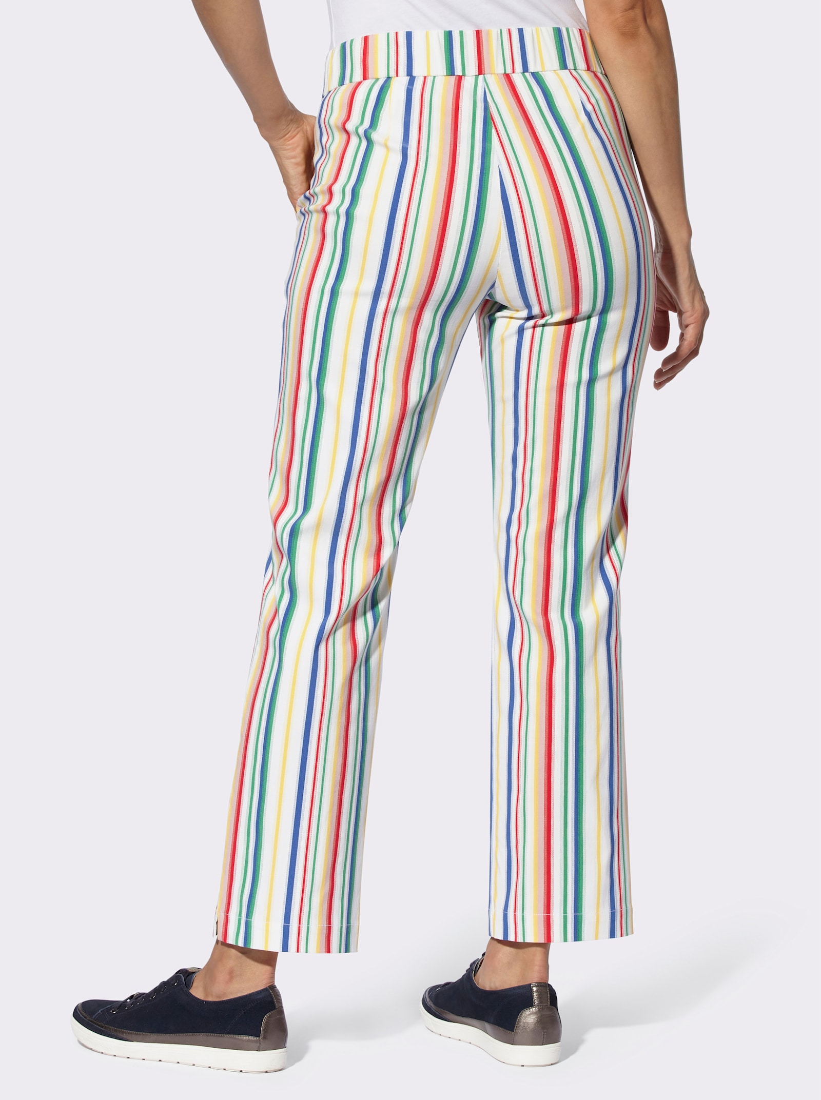 Stretch-Hose in knöchelfreier Form - gelb-royalblau-gestreift