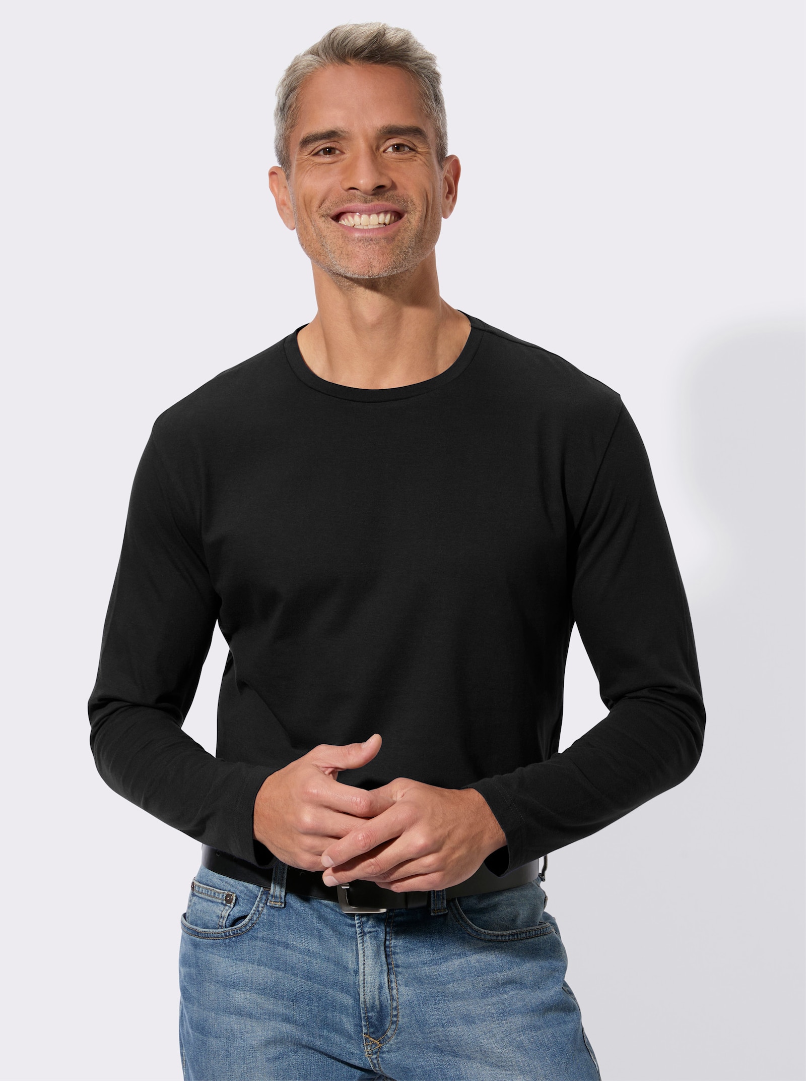 Langarmshirt aus reiner Baumwolle - schwarz