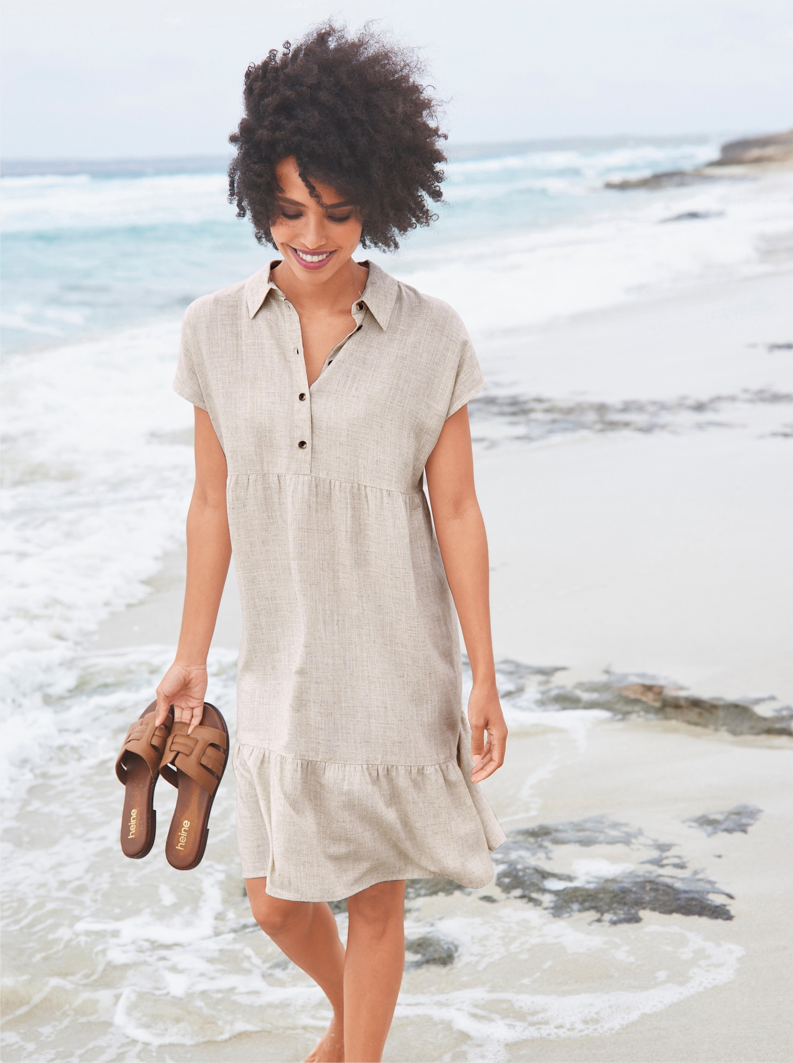 heine Freizeitkleid mit Horn-Optik-Knöpfen - sand-meliert