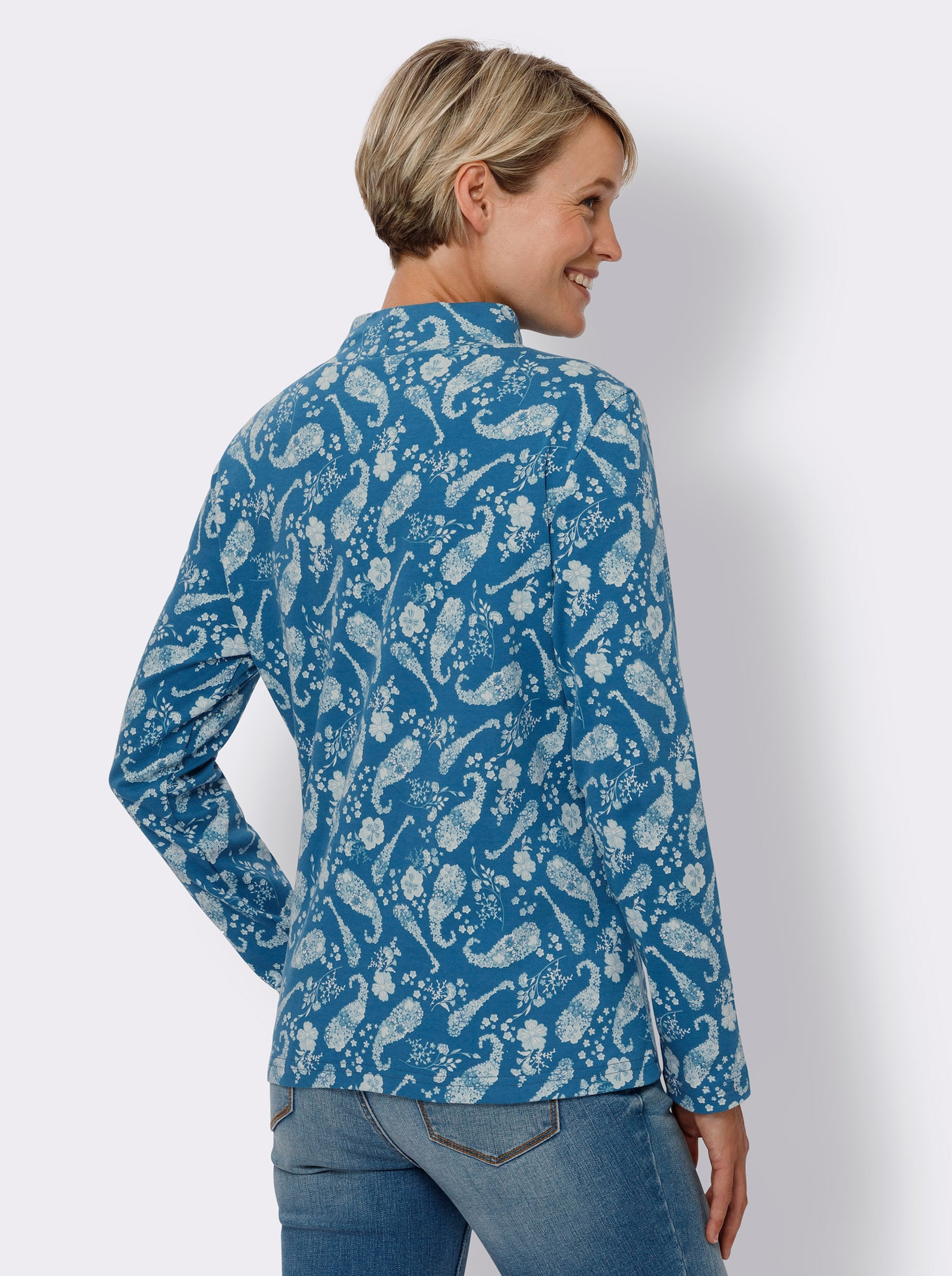 Sweatshirt i interlock-material - topas-kalkmint-med tryck