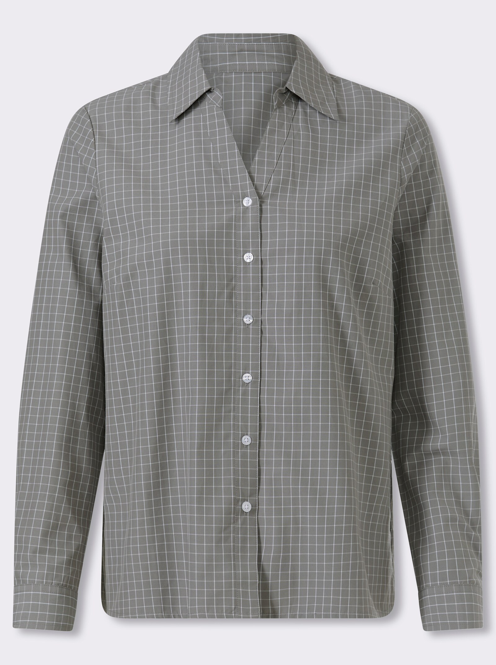 heine Karobluse mit V-Ausschnitt - grau-ecru-kariert
