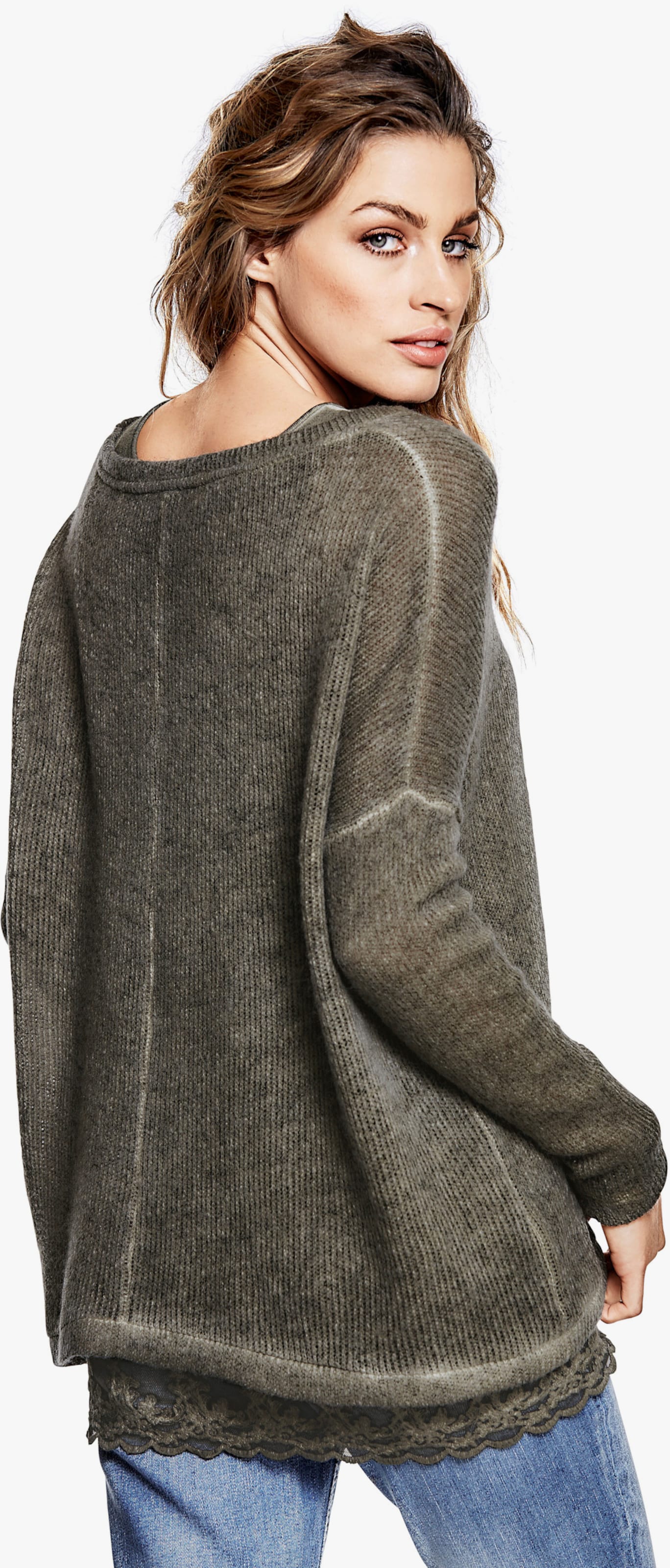 heine 2-in-1-Shirt mit Schal - khaki