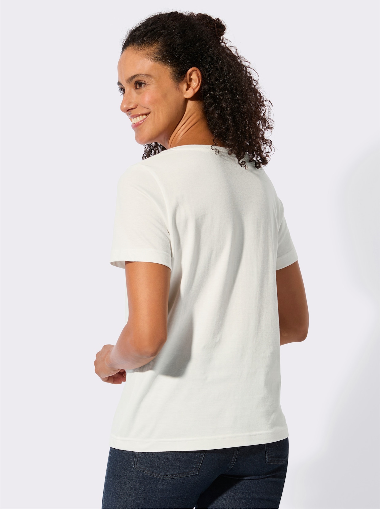 Kurzarmshirt - ecru-papaya