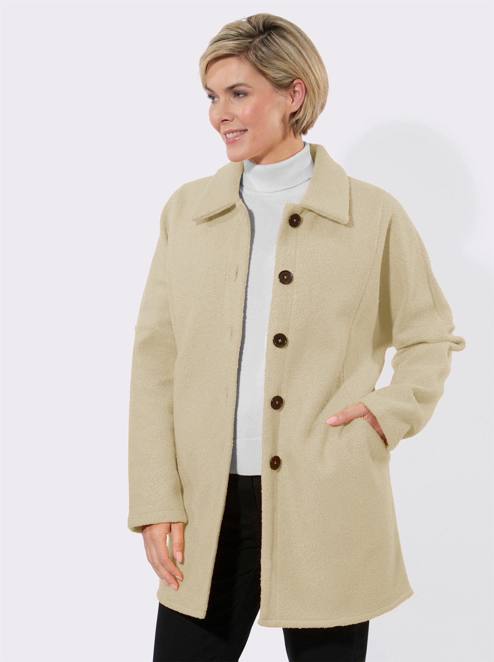 Longjacke mit Fledermausärmeln, Bouclé-Qualität - sand