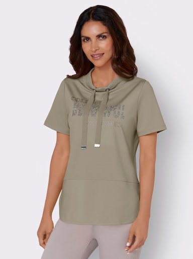 Stehkragenshirt mit Glitzersteinchen - schlamm
