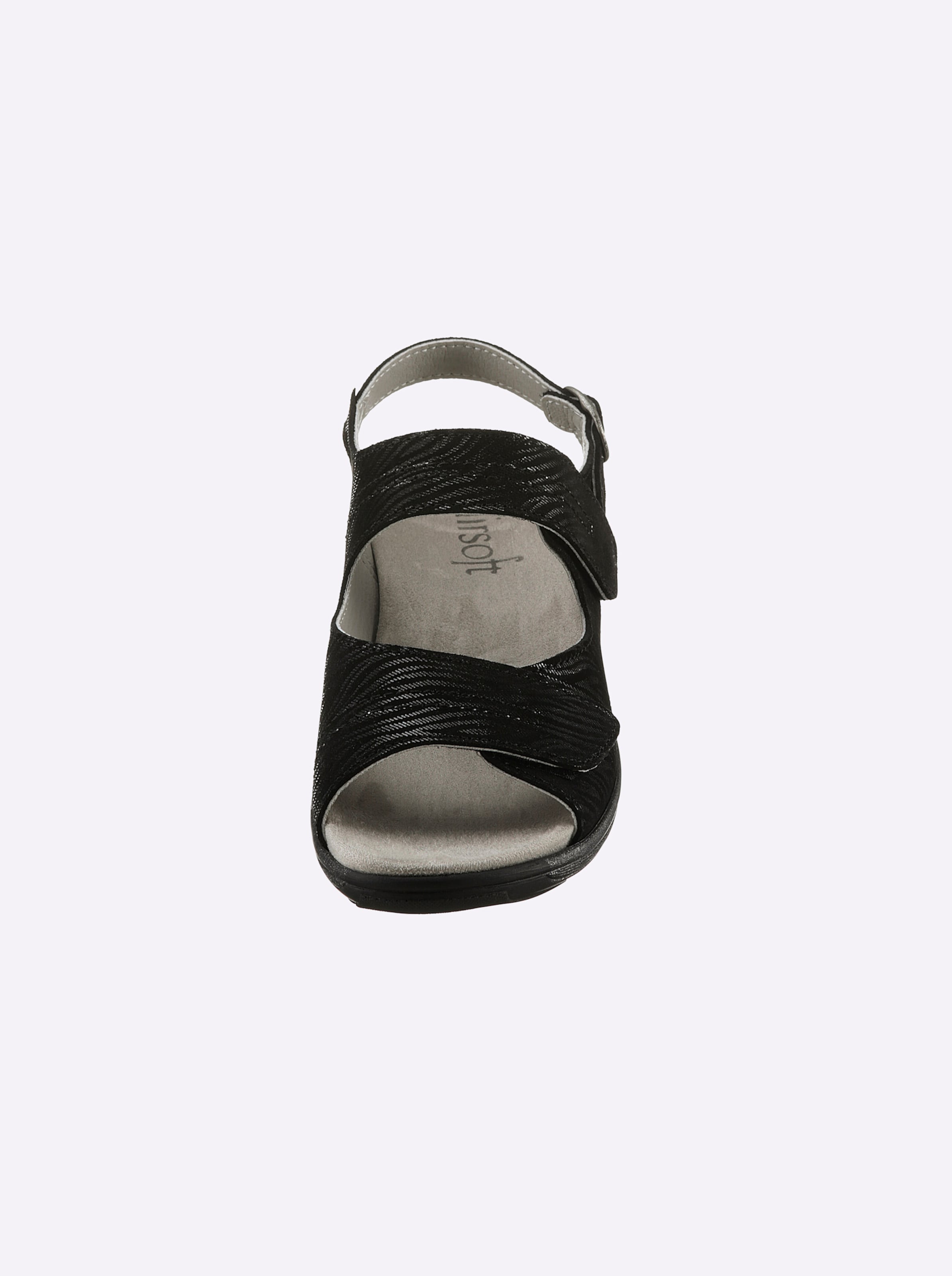 hochwertigem günstig Kaufen-Sandalette in schwarz von airsoft comfort+. Sandalette in schwarz von airsoft comfort+ <![CDATA[Ganz im Trend und auch noch super bequem! Sandalette von airsoft comfort+ mit geprägtem, edel schimmerndem Zebra-Muster auf hochwertigem Glattleder. Innen aus
