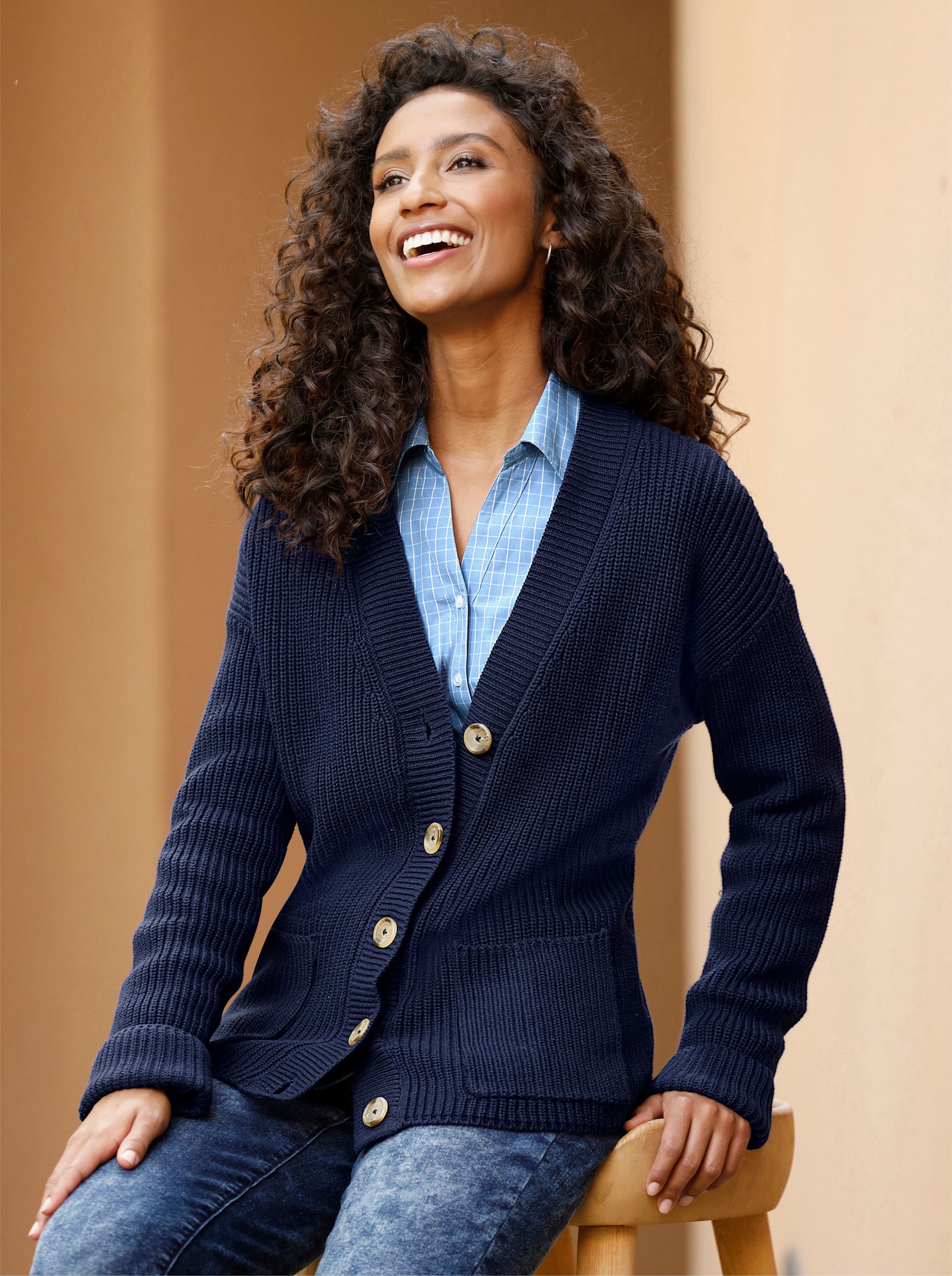 heine Strickjacke mit Taschen - marine