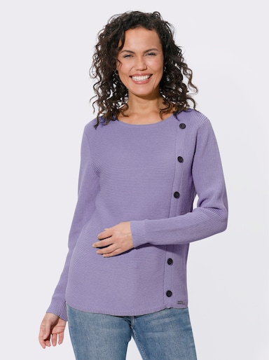 Rundhalspullover mit Kontrastknöpfen - lavendel