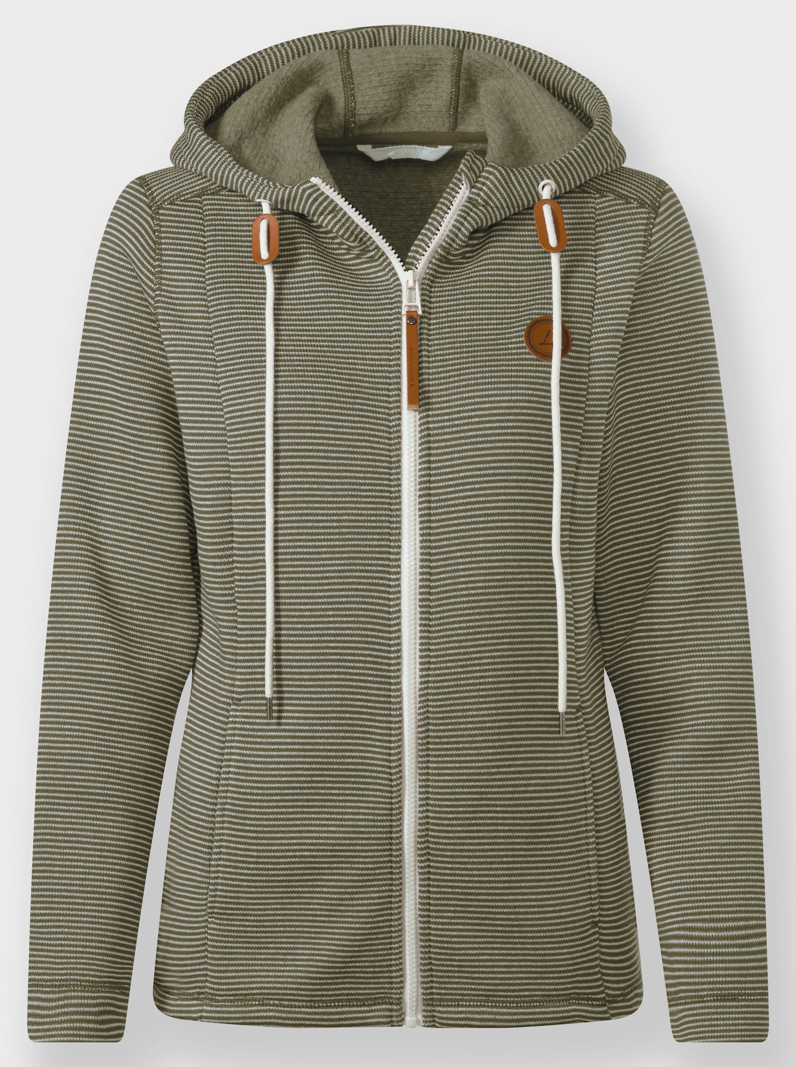 Fleecejacke mit Nahttaschen - oliv-ecru-geringelt