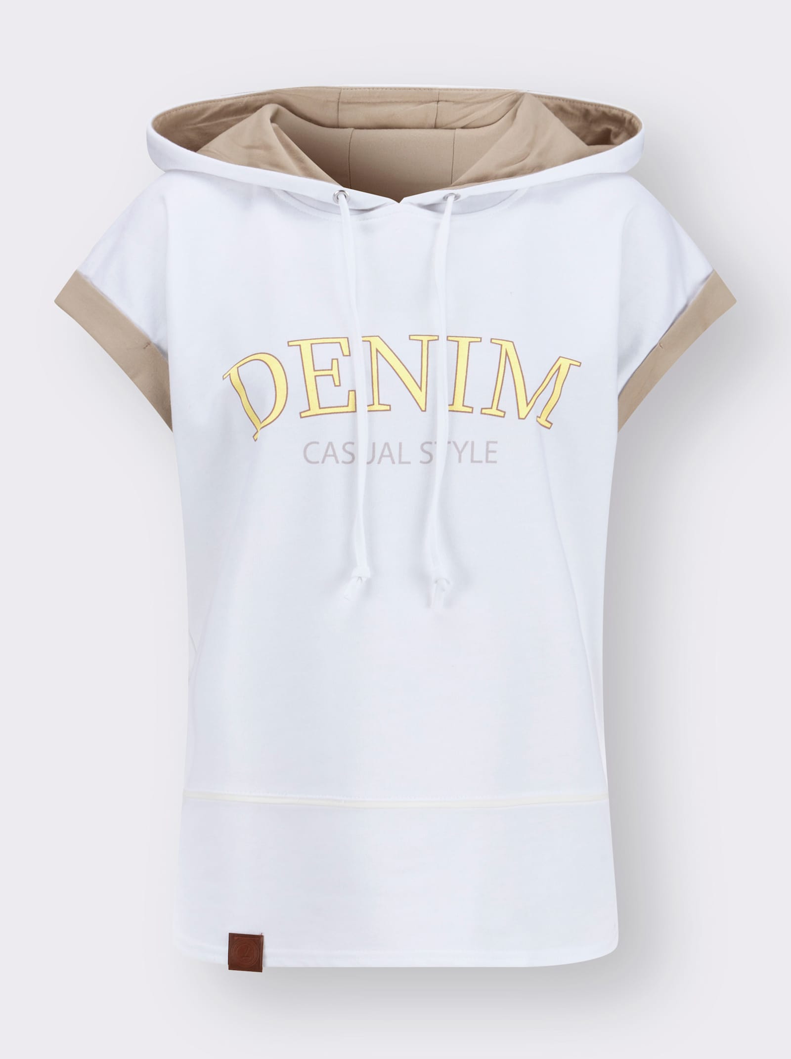 Kapuzenshirt mit Farbkontrasten - weiß-camel