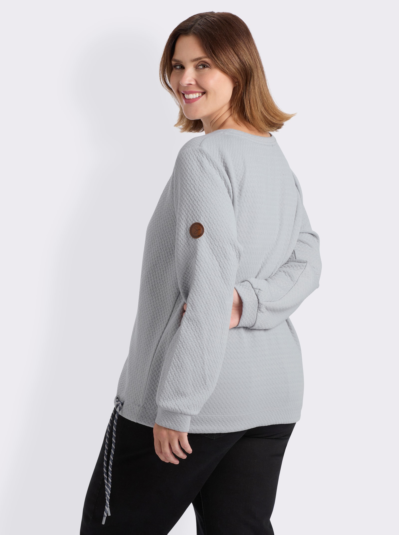 sheego Sweatshirt in strukturierter Optik - hellgrau