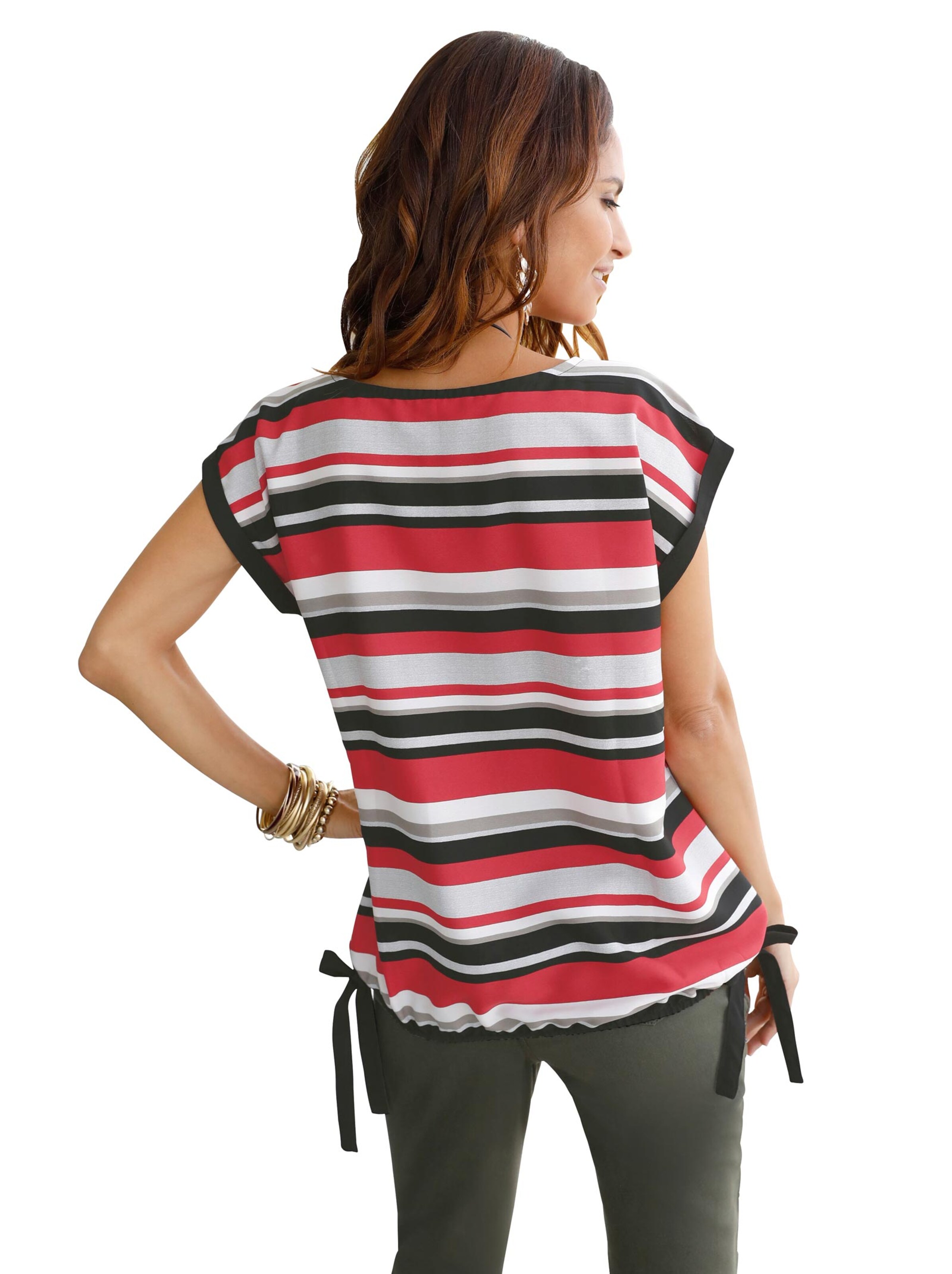 Gestreifte Bluse - khaki-rot-gestreift