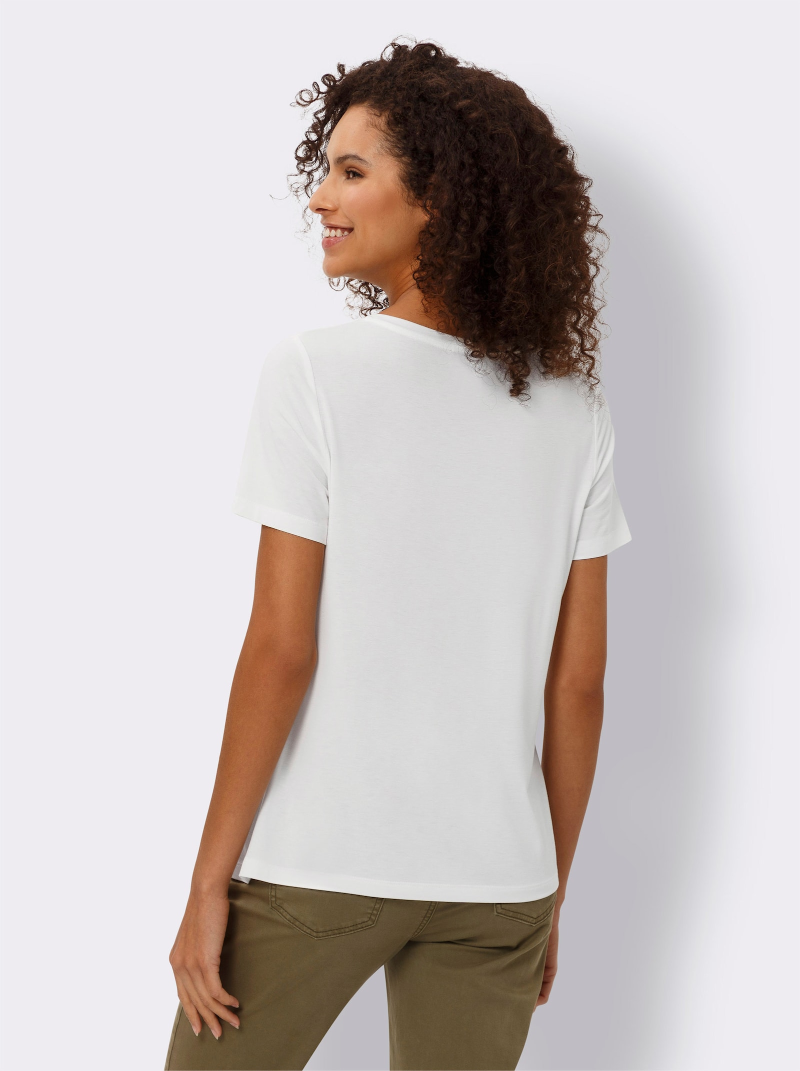 heine Shirt met ronde hals en borduurmotief - wit