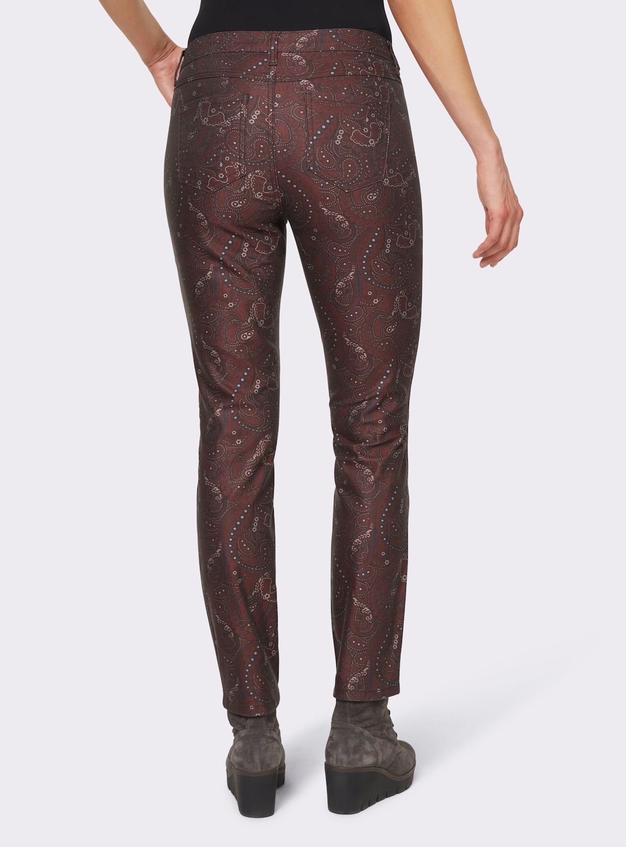 heine Broek met print - chocolade/zand bedrukt