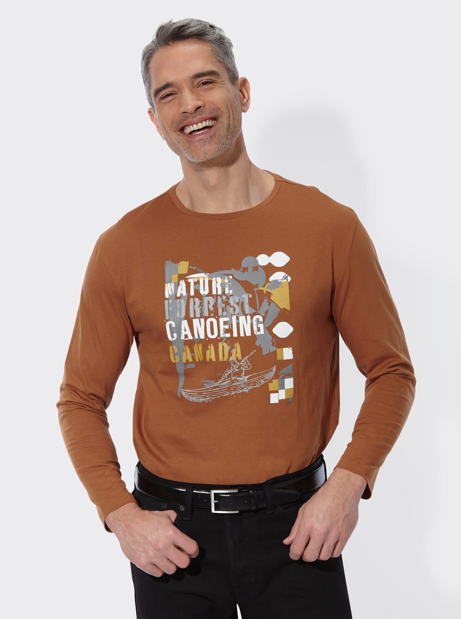 Langarmshirt mit Druckmotiv - cognac