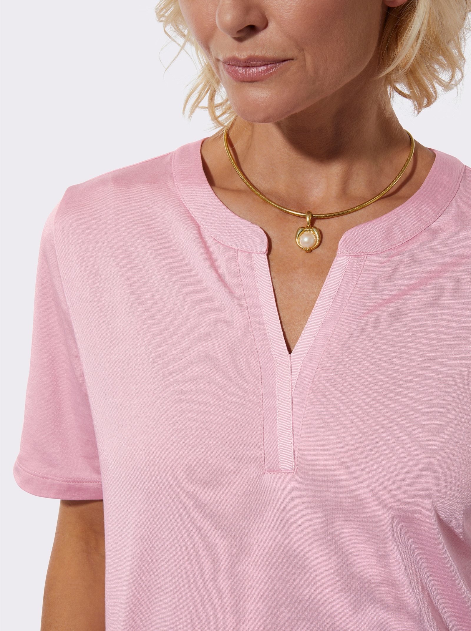 Kurzarmshirt in formstabiler Jersey-Qualität - rosé