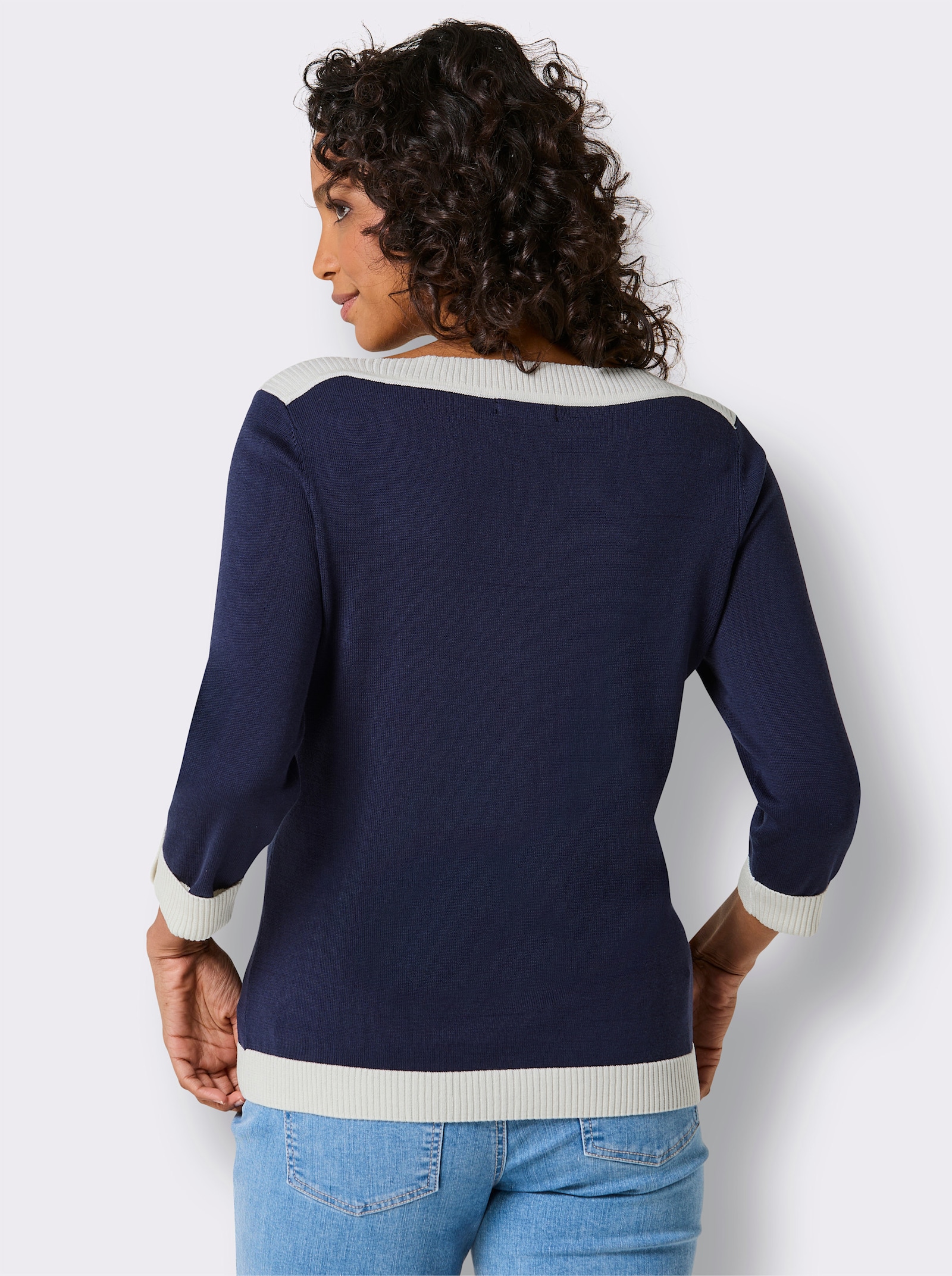 CREATION L PREMIUM 3/4 Arm-Pullover mit Seiden-Anteil - marine