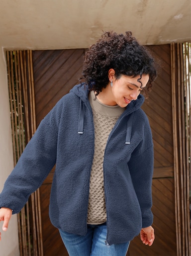 Teddyjacke mit weitenregulierbarer Kapuze - rauchblau