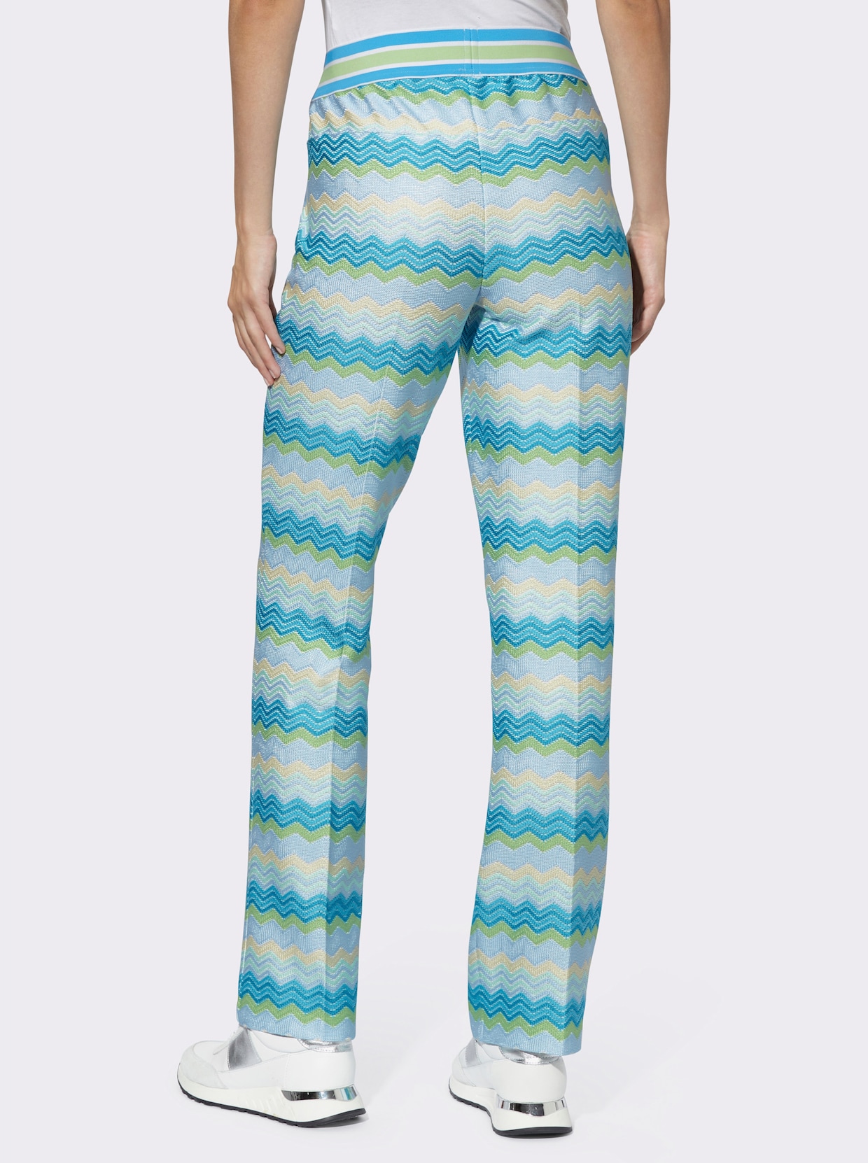 heine Broek - turquoise/ecru gedessineerd