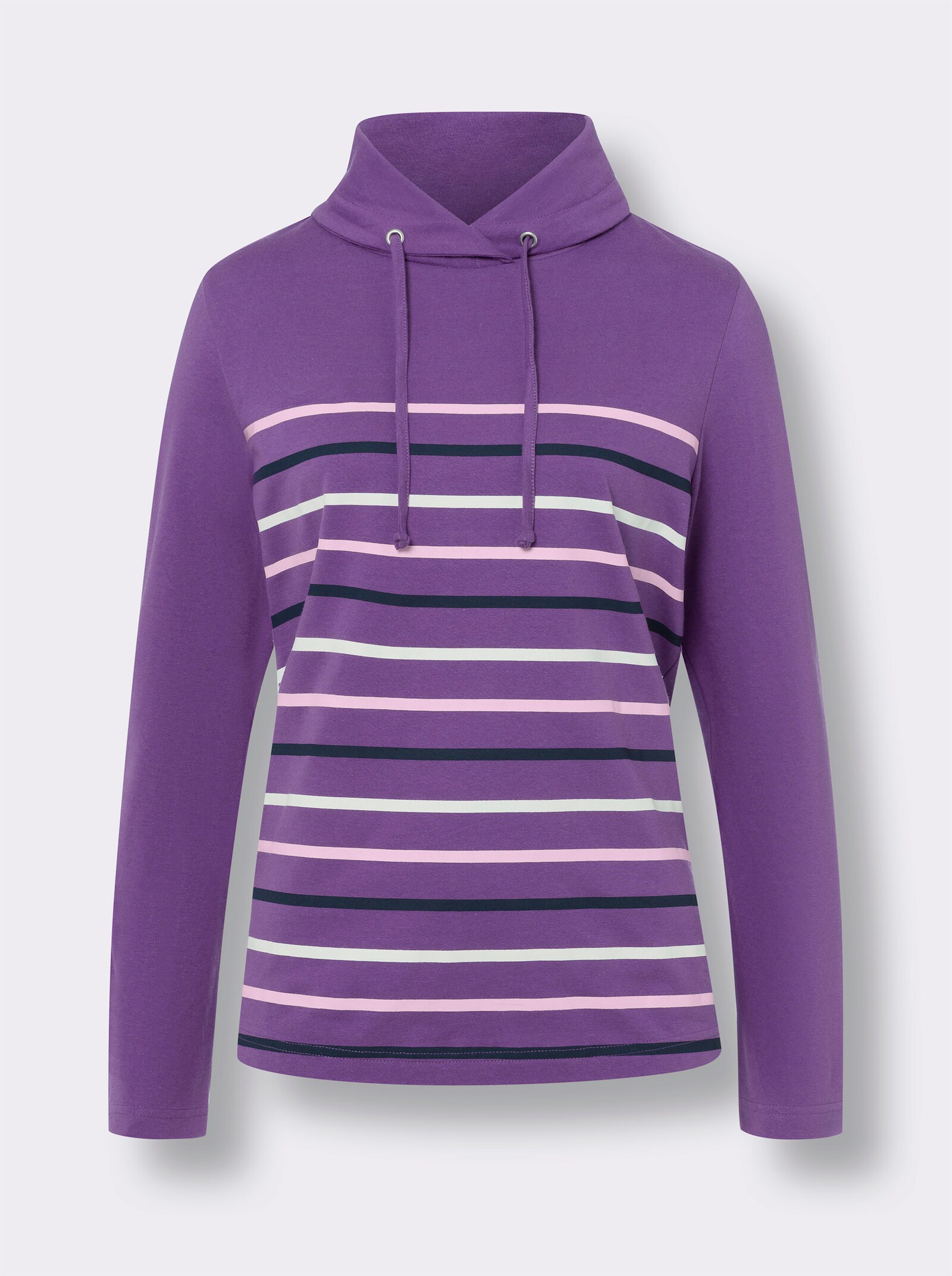 Rollkragenshirt mit platziertem Streifenmuster - lila-rosé-gestreift